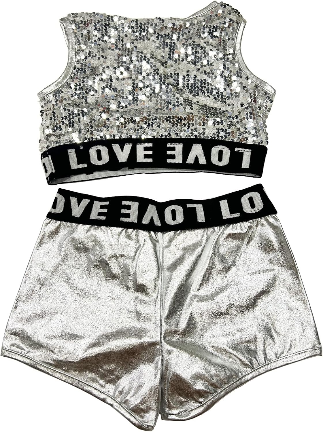 ZUYPSK Girls 2-Piece Athletic Leotard Tracksuit Sleeveless Tank Tops with Shorts Set Gymnastics Dance Sports Workout Outfts (Pink&silver, 7-8)