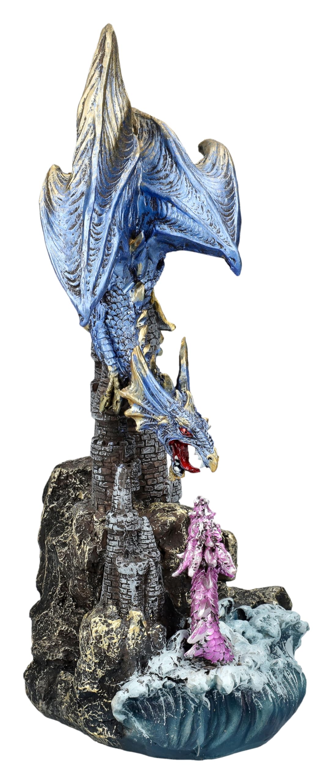 Figuren Shop GmbH Drachenfigur Wächterdrache gegen Seeschlange – Epische Fantasy Skulptur, 27 cm Höhe