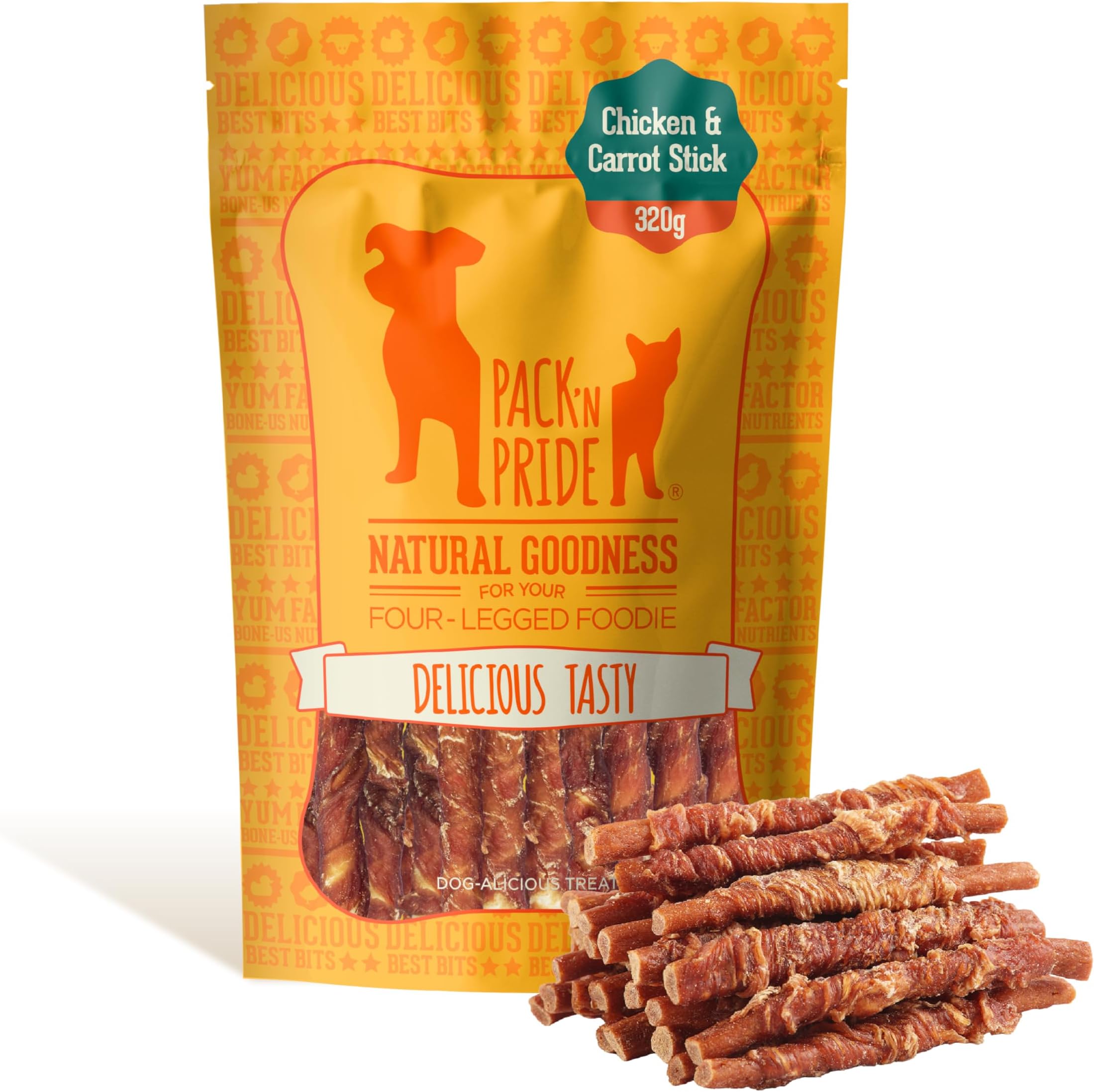 – Dog Treats with Carrots, 1 Pack*320g Rawhide Free Dog Chews with Chicken Breast Meat, Low-Fat, High in Protein