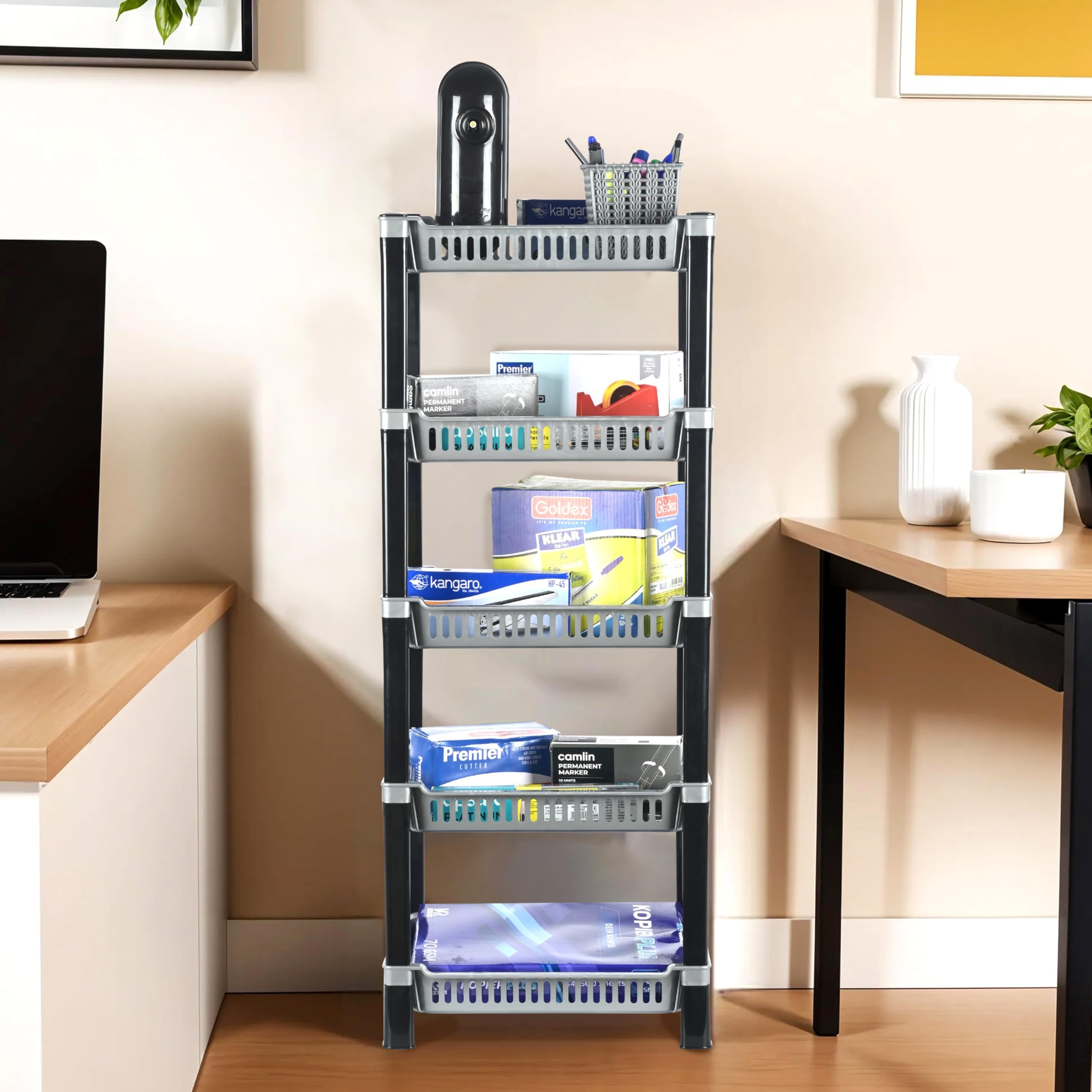 Heart Home 5-Tier Multipurpose Racks For Storage | Kids Toy Organizer/Under Wash Basin & Office Storage cabinet & Shelves | Silver
