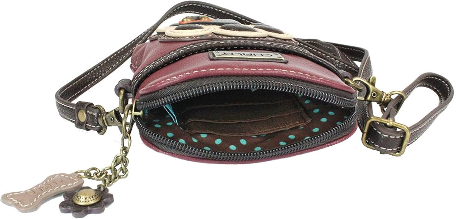 CHALA Dog Lovers Paw Print Cellphone Convertible Strap Crossbody Handbag Dog Lovers, Dog Mom (Ivory/Maroon)