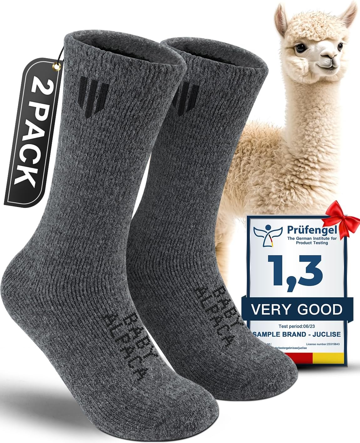Juclise Alpaca Wool Crew Socks Men and Women,Thick Thermal Winter Cold Weather Hunting Hiking,Moisture Wicking Cushioned