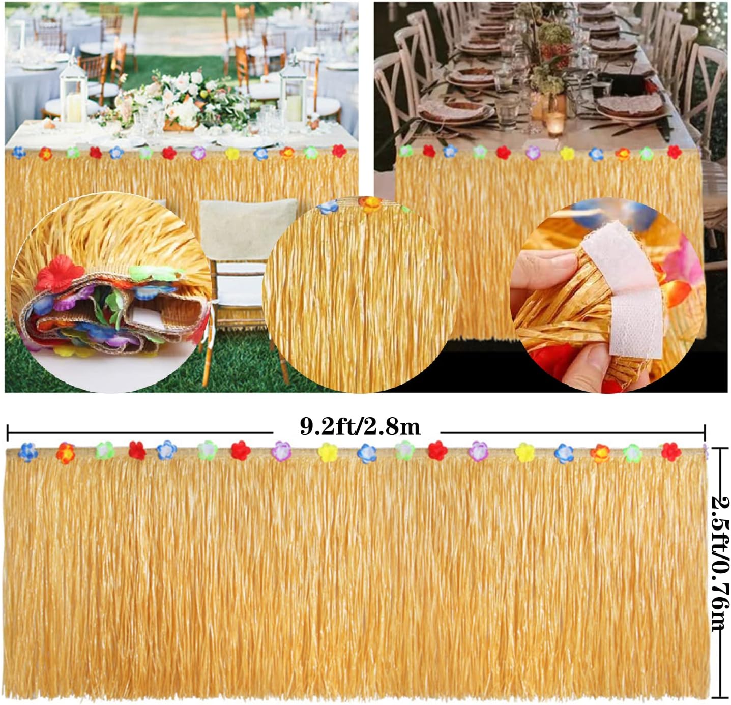 114 Pcs Hawaiian Party Decorations Set,Hawaiian Luau Grass Table Skirt,Hawaiian Flowers,Garland,Palm Leaves,Multicolored Umbrellas, Paper Pineapples,for Jungle Garden Beach Summer Tropical Party