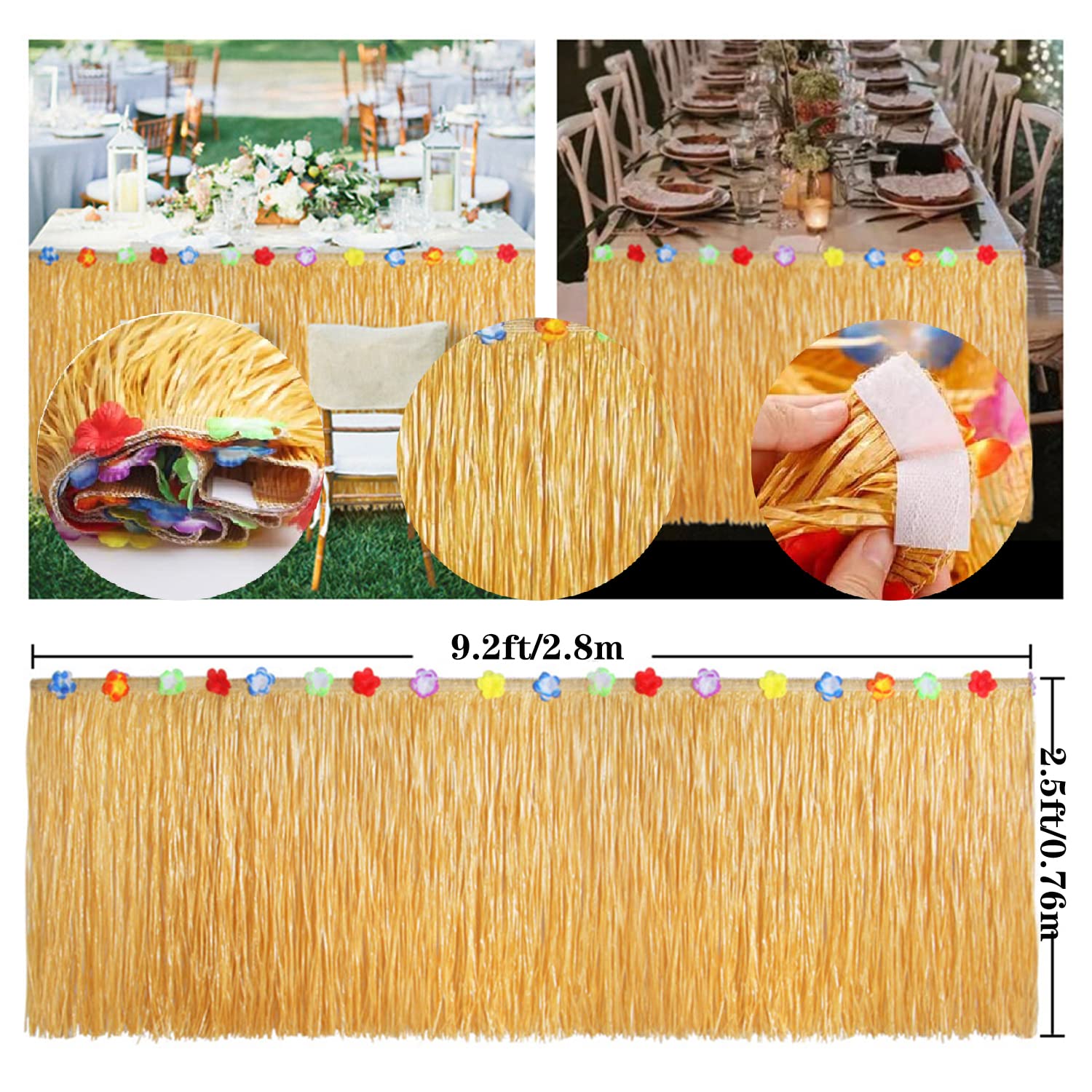 Hawaii Party Dekoration Set,114 Stück Luau Grass Tischrock Palmblätter, Hawaiian Blumen,Aloha Banner,ObstStroh,Mehrfarbige Regenschirme für BBQ Garden Sommer Tiki Tropischen Beach Deko