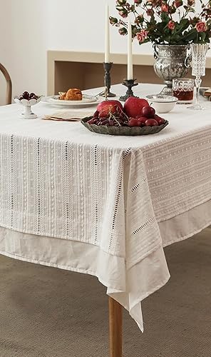 Miniatura 8 de Mantel blanco rectangular, mantel bordado vintage de algodón, cubierta cuadrada de mesa para boda, fiesta, evento, banquete, cocina, picnic,