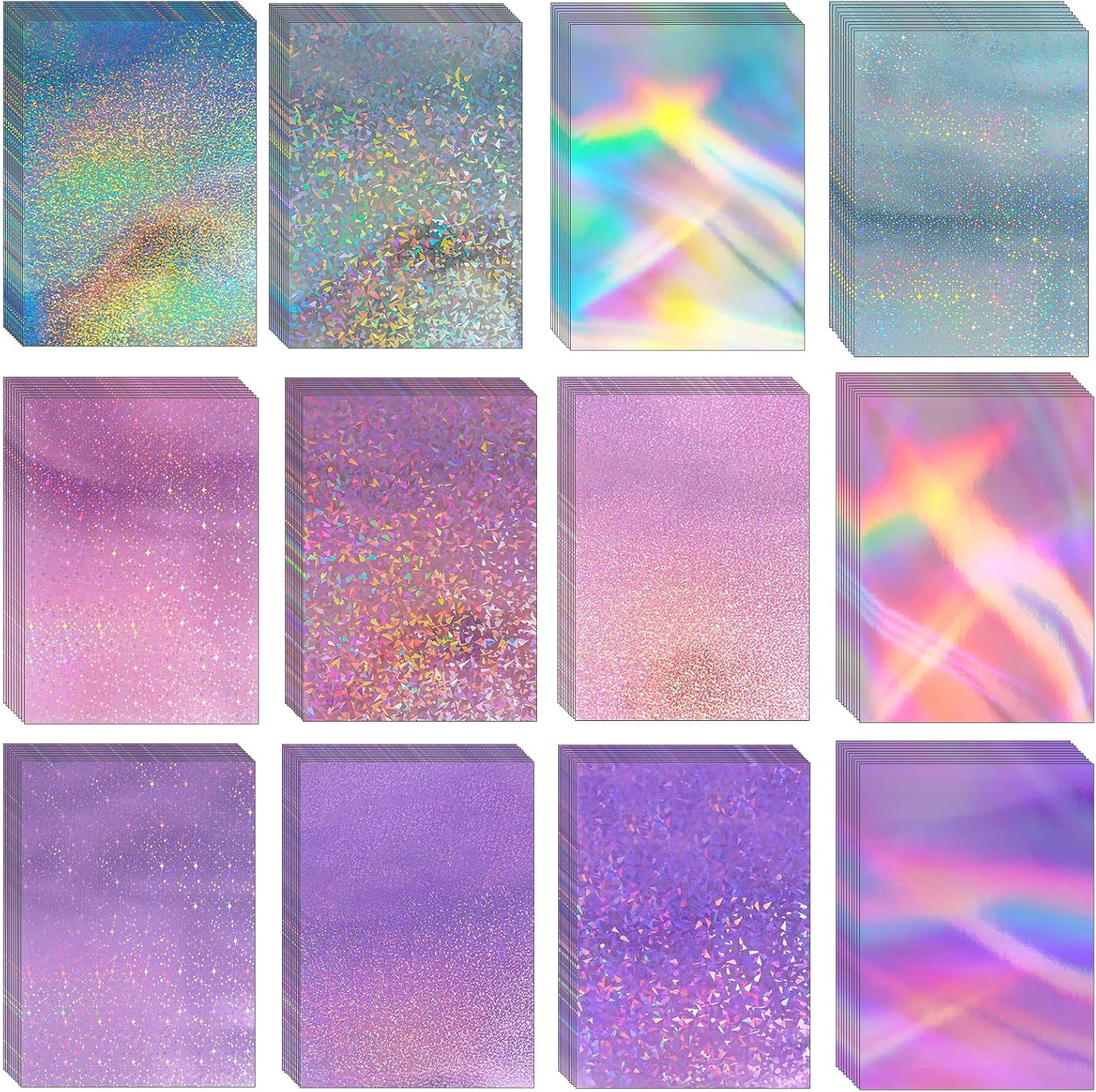 120 Sheets Metallic Holographic Card Stock 8.27 x 11.6'' Mixed Color Foil Paper 250 GSM Thick Iridescent Mirror Paper Shiny Glitter Cardstock for Poster Letter Scrapbook (Colorful)