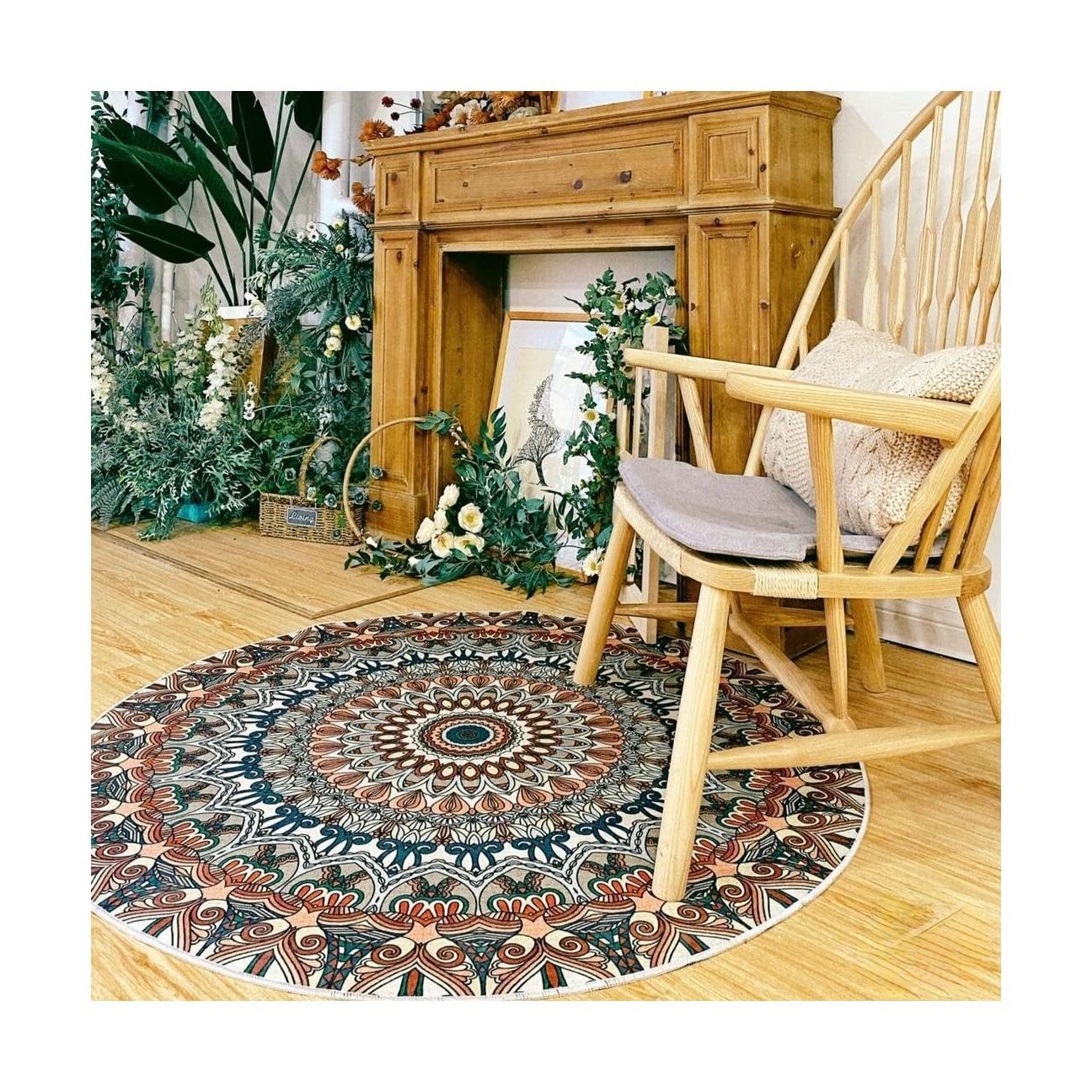 Teppich Traditioneller Teppich, Mehrfarbig, rund, weicher Bodenteppich, moderner Akzent, Heimdekoration (Größe: 100 x 100 cm)