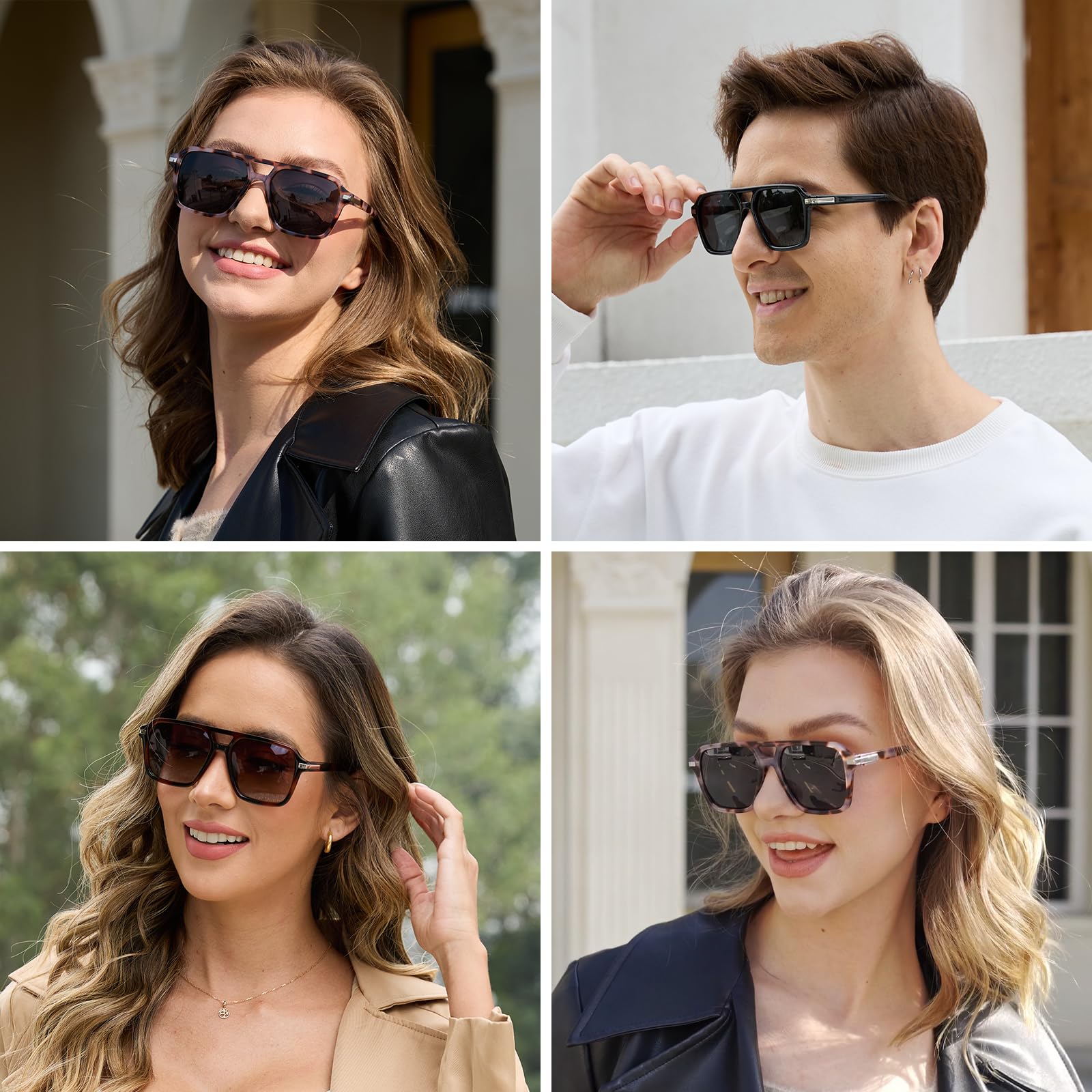Wzerry Occhiali da sole stile aviatore retrò per donne uomini alla moda classici quadrati doppio ponte aviatori anni '70 '80