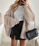 PRETTYGARDEN Womens Oversized Cardigan Sweaters 2026 Fall Long Lantern Sleeve Knit Open Front Lightweight Sweater