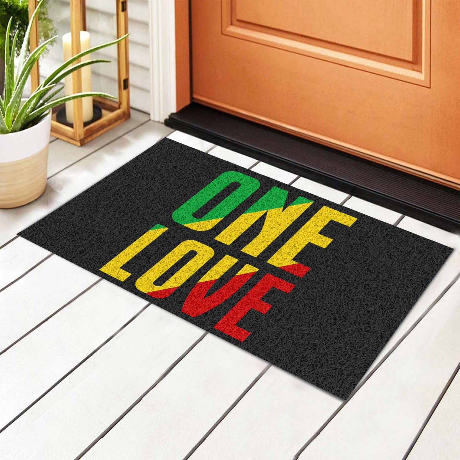 Nichpedr Welcome Rectangular Door Mat Rasta One Love Art Entrance Way Rugs Doormats Soft Non-Slip Washable Bath Rugs Floor Mats for Home Bathroom
