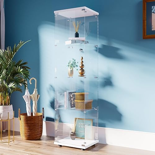 FANYUSHOW Glass Display Cabinet, Glass Antique Cabinet, Bookshelf, Display Cabinet, Applicable to Living Room, Study, Bedroom, 64.7" H x 16.7''L x