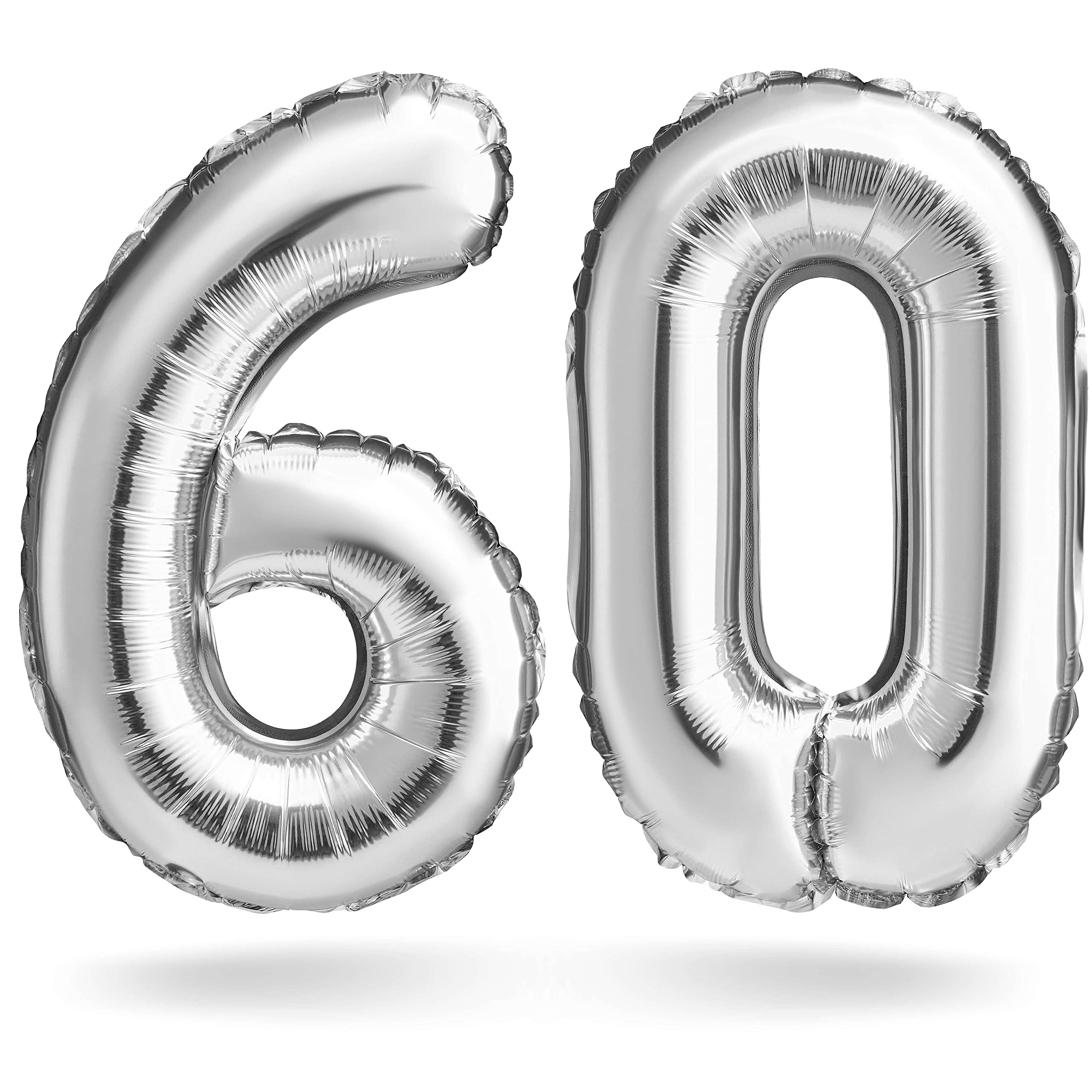 BALINCO, Number Balloon, Silver, 40 cm, Birthday Decoration, Anniversary, Gift Foil Balloon for Air or Helium as Birthday, (Number Set 60)