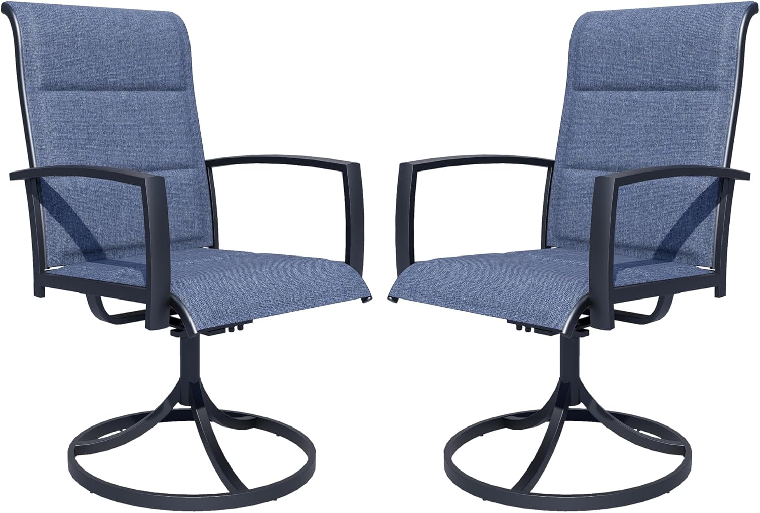 MEOOEM Patio Swivel Chair Set of 6, High Back & Sturdy Metal Outdoor Swivel Chairs, Padded Textilene Fabric & Heavy Duty 450LBS Patio Rocker Chairs for Garden, Lawn, Backyard, Exterior, Porch