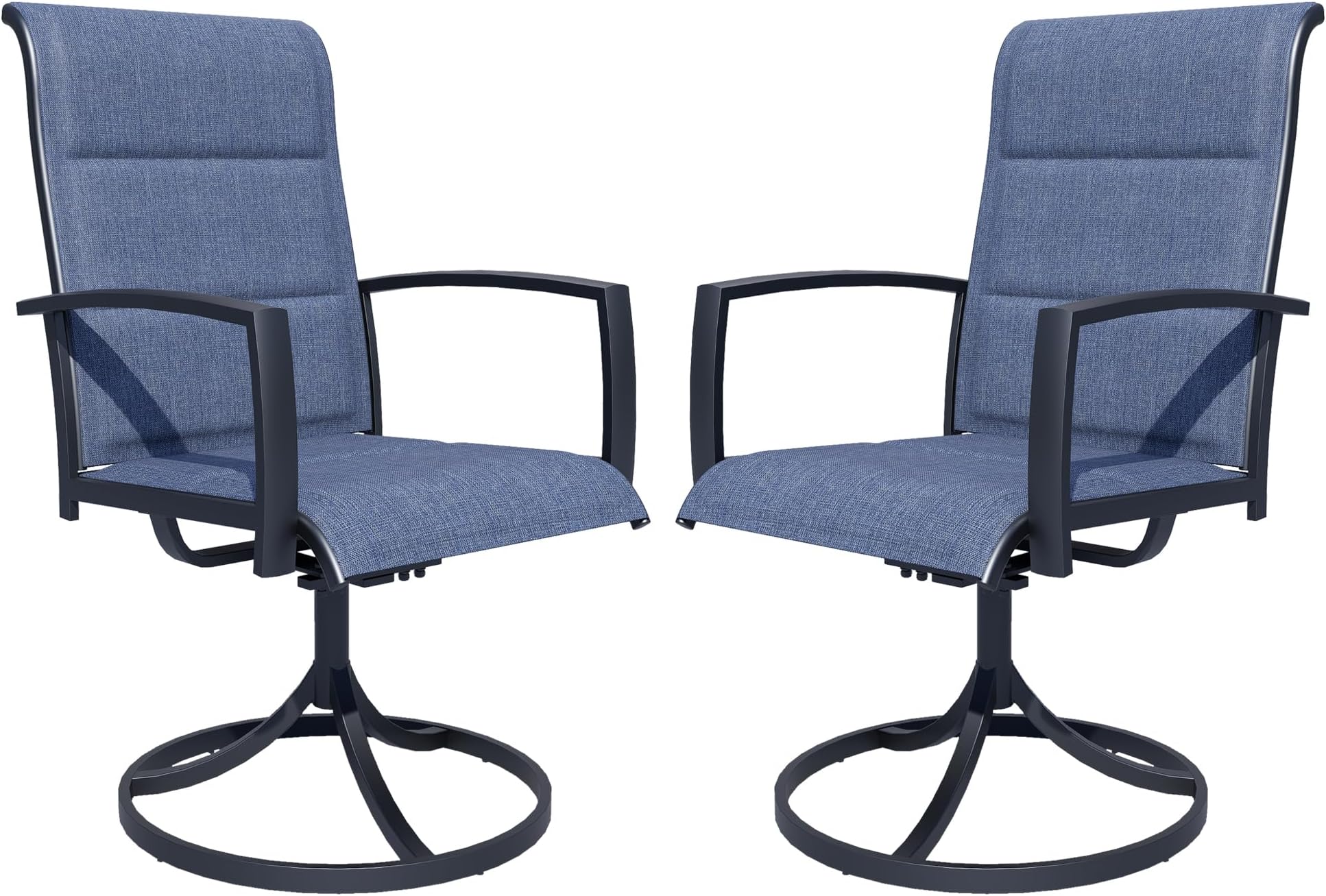 MEOOEM Swivel Patio Chairs Set of 2, High Back Outdoor Dining Chair with Breathable Padded Textilene Fabric, Metal Furniture for Porch, Deck, Poolside