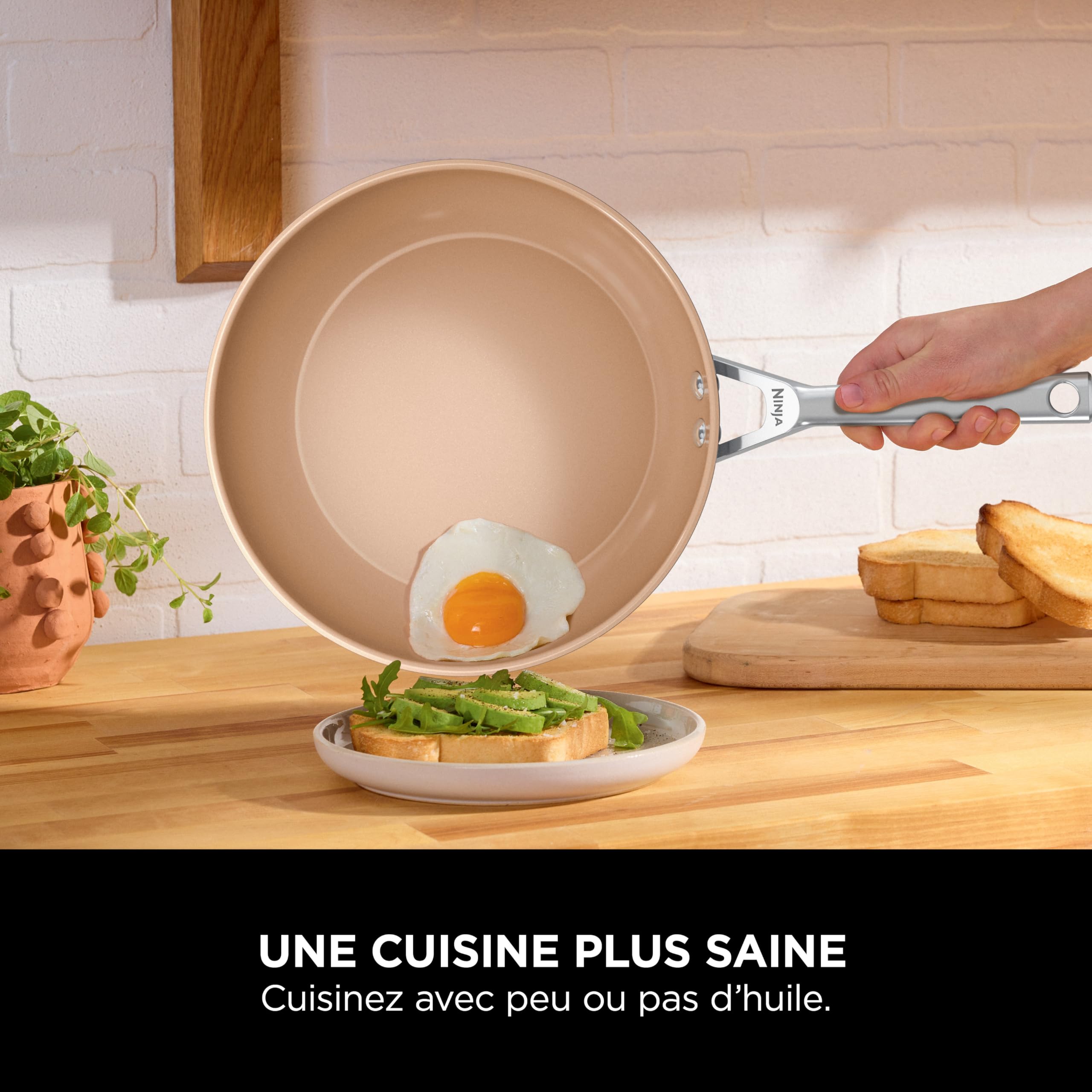 Ninja Extended Life casserole en céramique 18 cm avec couvercle CW90218EUI | Antiadhésive, (Sans PFAS, PFOA, Plomb ni Cadmium), Compatible induction et four jusqu’à 285 °C, Terracotta et gris