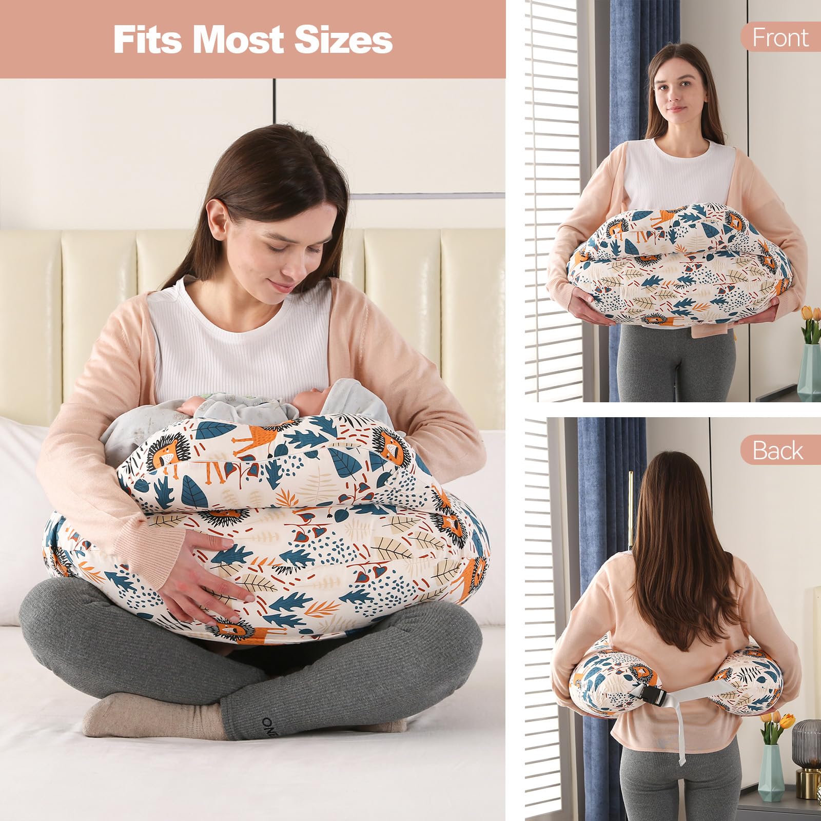 Stillkissen, Schwangerschaftskissen, Multifunktionales Motherhood Stillkissen mit Verstellbarem Hüftgurt und Sicherheitszaun, 100% Baumwollbezug (Löwe)