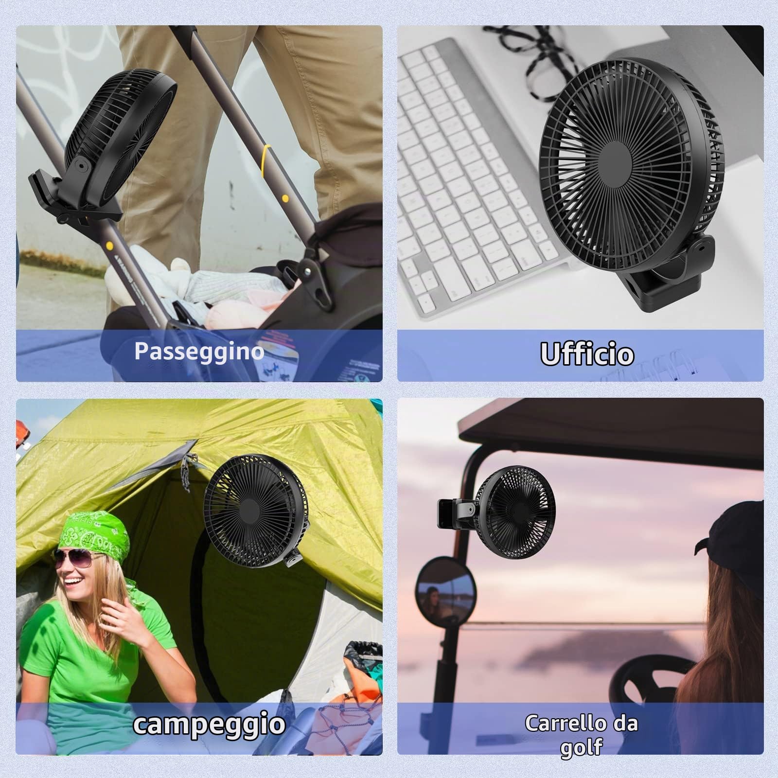 Ventilatore, Ventilatore Pinza, Ventola Della Batteria USB 10000mAh,Ventola Ricaricabile, Ventilatore da Scrivania Silenzioso,3 Velocità, Regolabile 360°, Adatto Per Scrivanie, Auto, Uffici Domestici