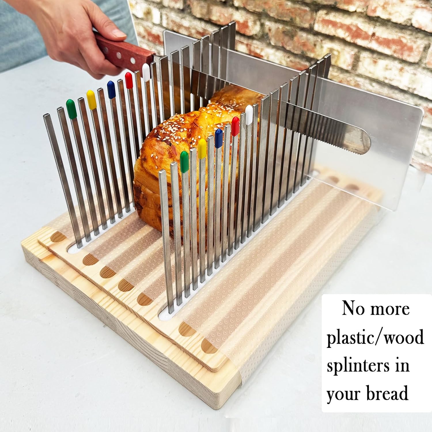 Stainless Steel Bread Slicer, Wooden Crumb Tray, 20 Protective Liners