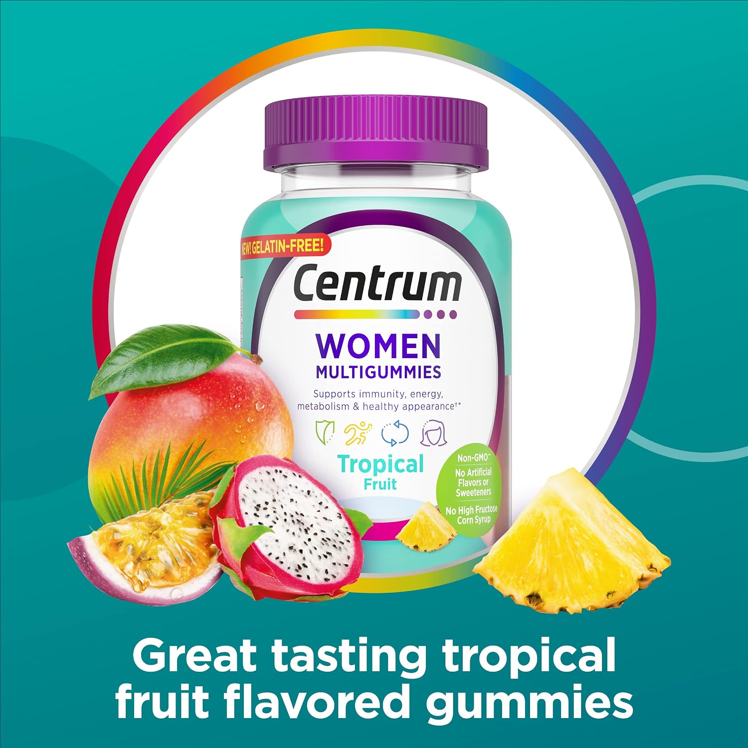 Centrum Women's Multivitamin Gummies, Tropical Fruit Flavors Made from Natural Flavors