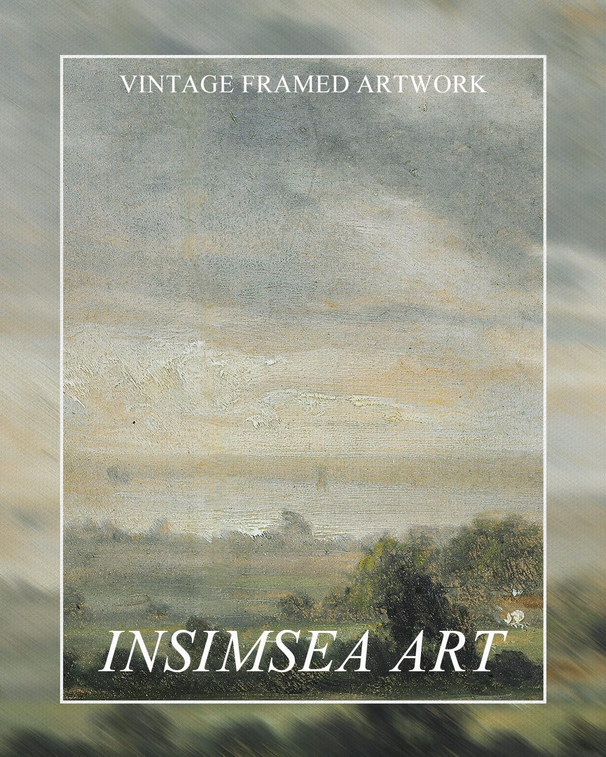 InSimSea Golden Framed Vintage Canvas Wall Art View From Elbe Valley Mountains Landscape 24x36inch, Muted Neutral Colors Wall Decor, High Cloudy Sky Prints Rustic Cottage Farmhouse Modern Decor