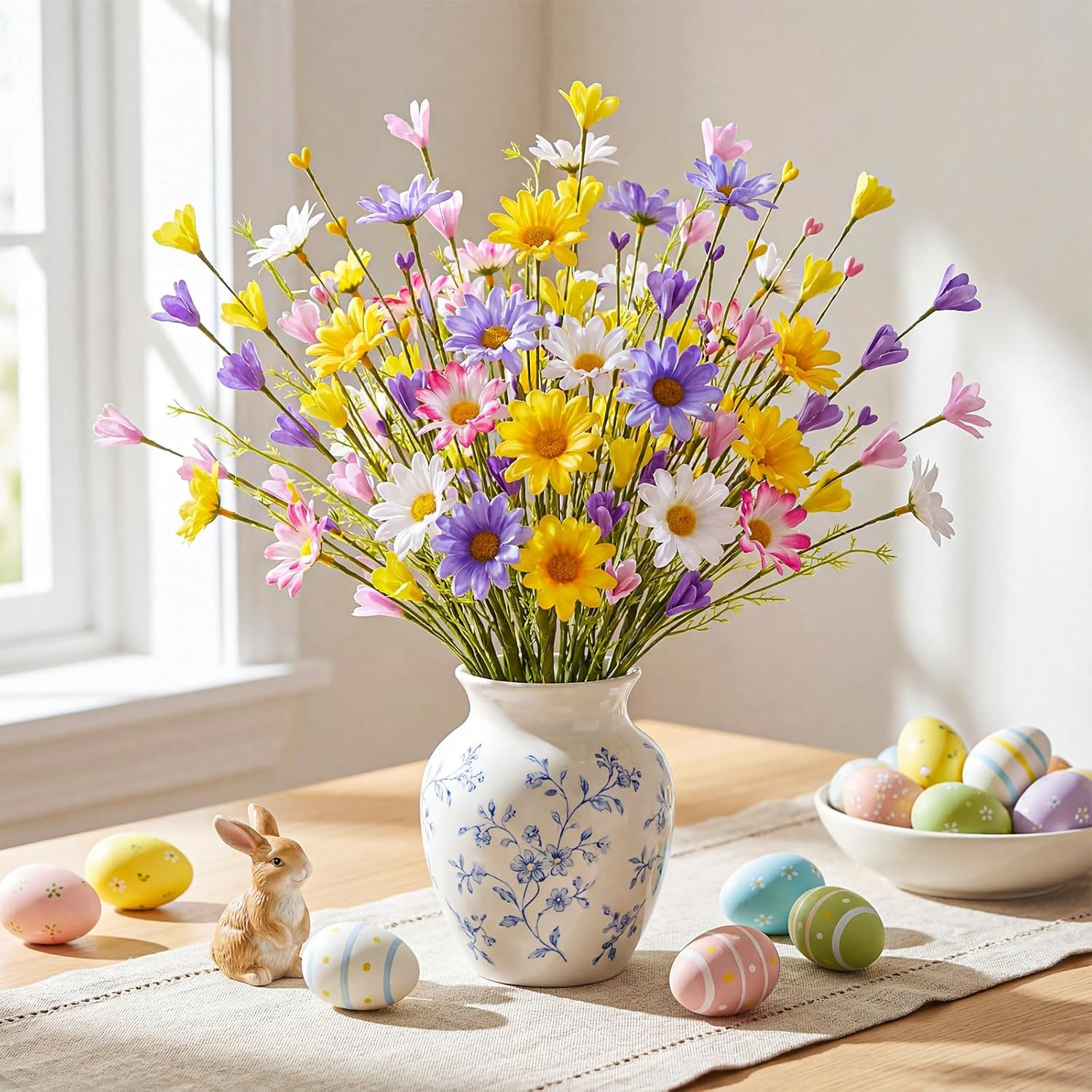 Norme 20 Bundles Floral Spring Artificial Flowers 17 Inch Spring Floral Stems with Colorful Daisies and Forsythia Fake Wildflowers for Home Decor Vases Table Centerpieces