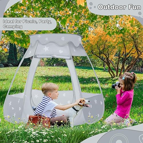 Miniatura 19 de Alberca de pelotas para niños pequeños con 150 pelotas, tienda de campaña desplegable, casa de juegos para interior y exterior con bolsa