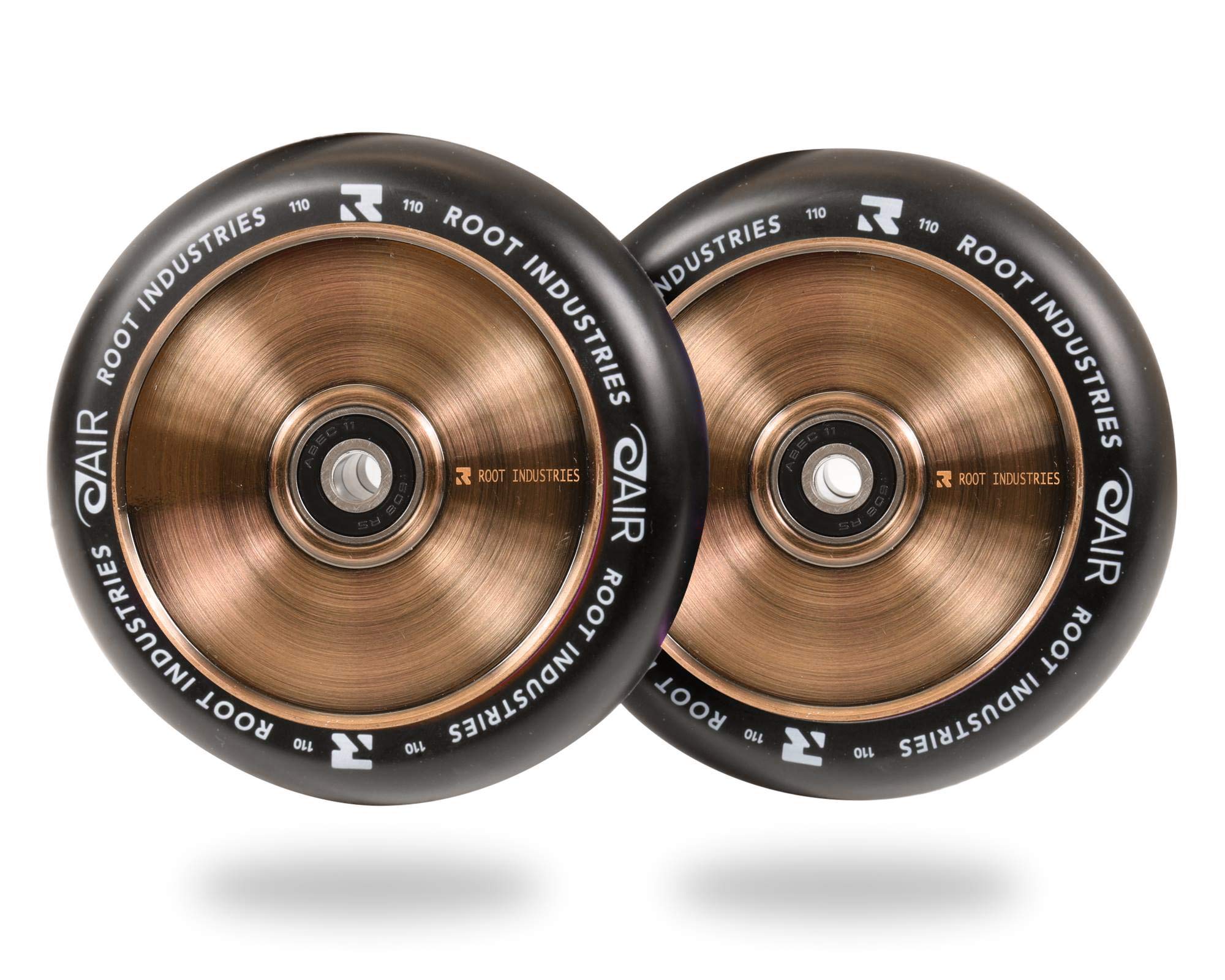 ROOT INDUSTRIES AIR Wheels 110mm - 120mm Pro Scooter Wheels Pair - Fits Most Setups - 24mm x 110mm - 120mm - Bearings Installed - 90 Day Warranty - Scooter Wheels (Black/Copper, 110)