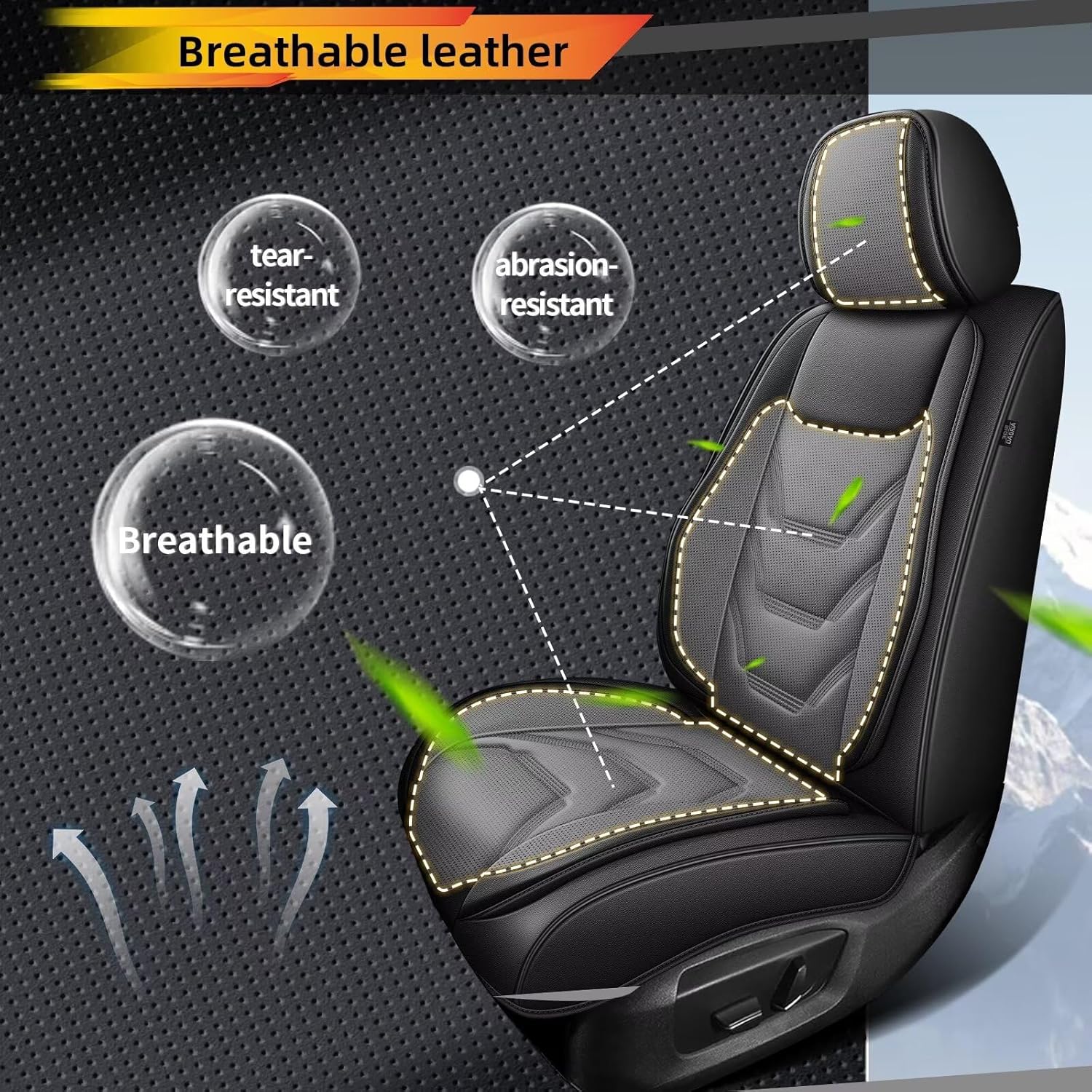 Full Set Seat Covers for Hyundai Elantra 2017-2024 2025 2026: Breathable Leather Car Seat Covers Cushion (5 Seat Full Set,Black & Grey)