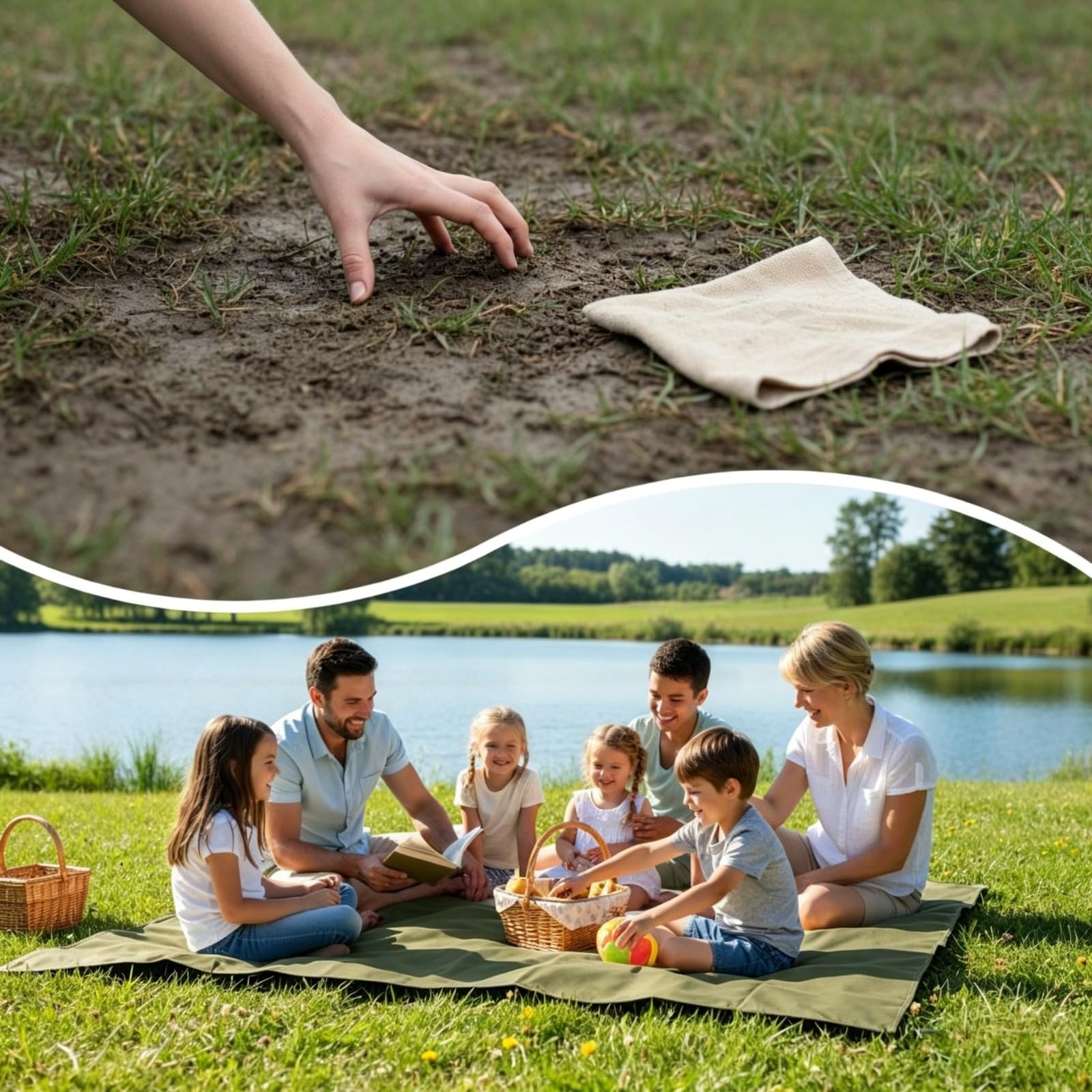 Grande couverture de pique-nique, tapis d'extérieur en nylon vert pour camping, imperméable et anti-sable, pour 4 à 5 adultes, portable pour voyage et plage, facile à nettoyer, tapis de jeu