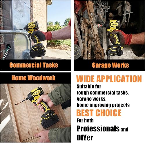 Miniatura 7 de YOIbuy - Destornillador de impacto inalámbrico de 1/4 de pulgada, taladro de impacto compacto y ligero, compatible con baterías Dewalt de 20 V,