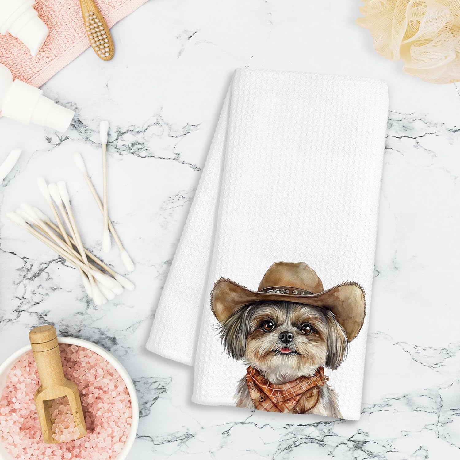 Western Shih Tzu Dog Gifts Kitchen Towels Decorative - Shih Tzu Gifts for Women Dish Tea Towels for Kitchen Drying, Dog Lover Mom Dad Gifts Hand Towels for Bathroom Decor, 16x24 Inch - Image 2