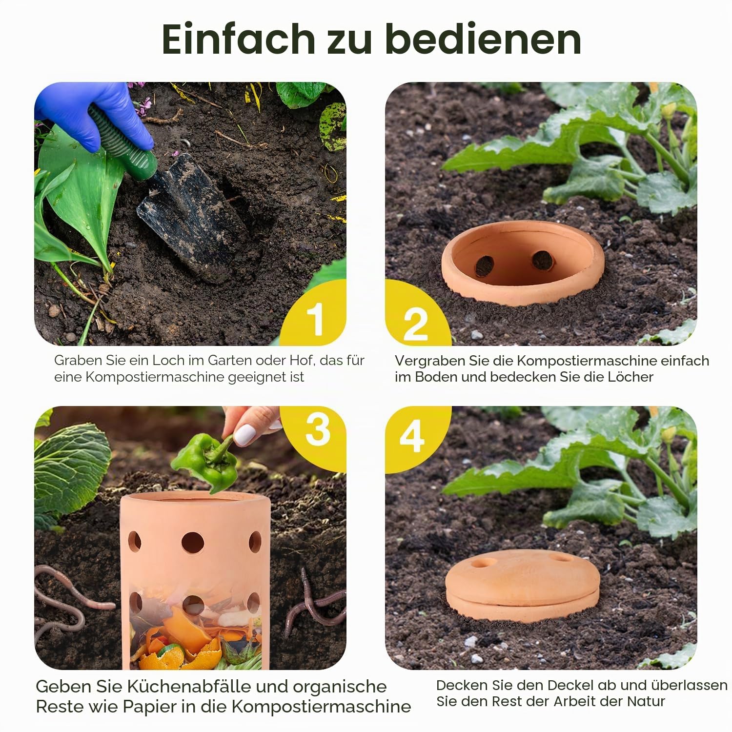 Unterirdischer Komposteimer, 25,4 x 10,4 x 10,4 cm, Garten, Wurmfarm, Outdoor, für Bio-Müll, rote Keramik, Kompostbehälter mit Löchern und Deckel, Ton für den Garten, 25,4 x 10,4 x 10,4 cm