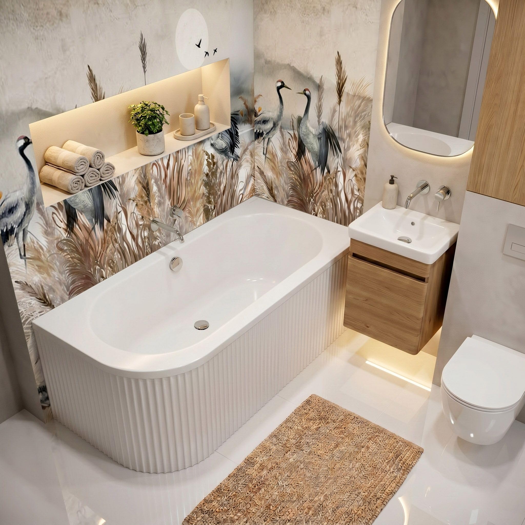 Rea - Wanna Akrylowa Narożna Orion Stripe Prawa 150cm - 160 x 75 x 56 cm