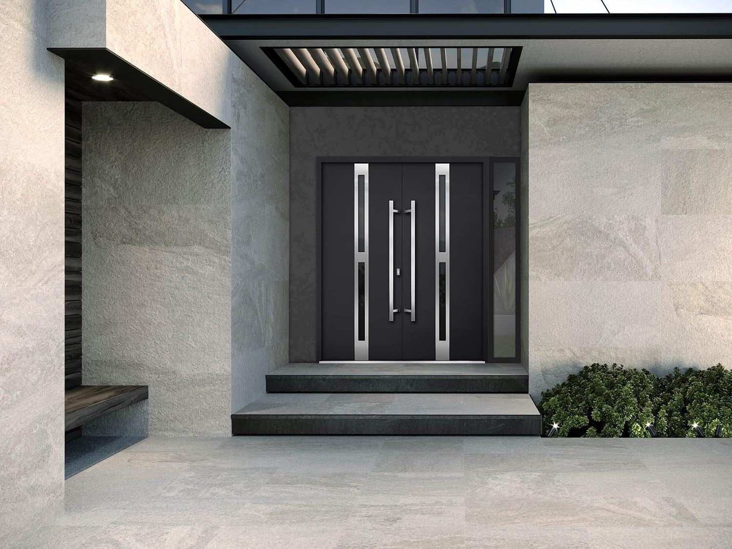 VDOMDOORS Front Exterior Prehung Metal Double Doors/Deux 1755 Black Enamel Tinted Black Glass/Sidelite Exterior Window/Entry Modern Painted Right Inswing Active Door 86" x 80"
