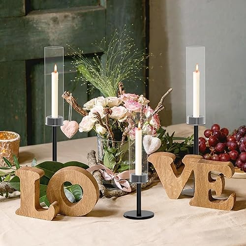 Miniatura 6 de Juego de portavelas cónico, negro con huracán de cristal, modernos portavelas para decoración de comedor, decoración de boda, centros de mesa de