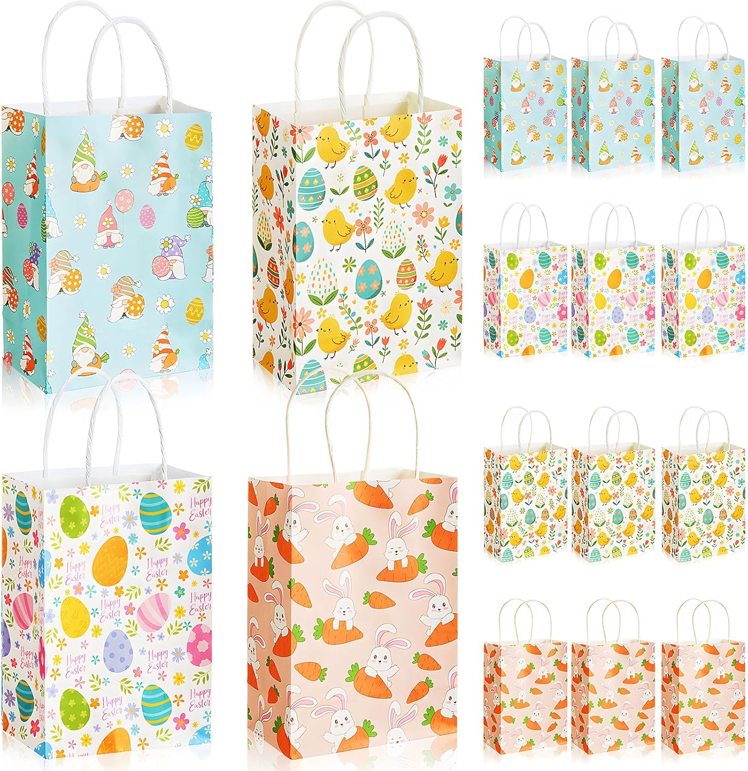 Resholder 60 Pcs Easter Gift Bags Easter Kraft Paper Bags Bulk Bunny Goodies Bag Spring Treat Bag with Handles for Egg Hunts Candy Cookie Gifts Spring Holiday Party Favors Basket Stuffers Supplies