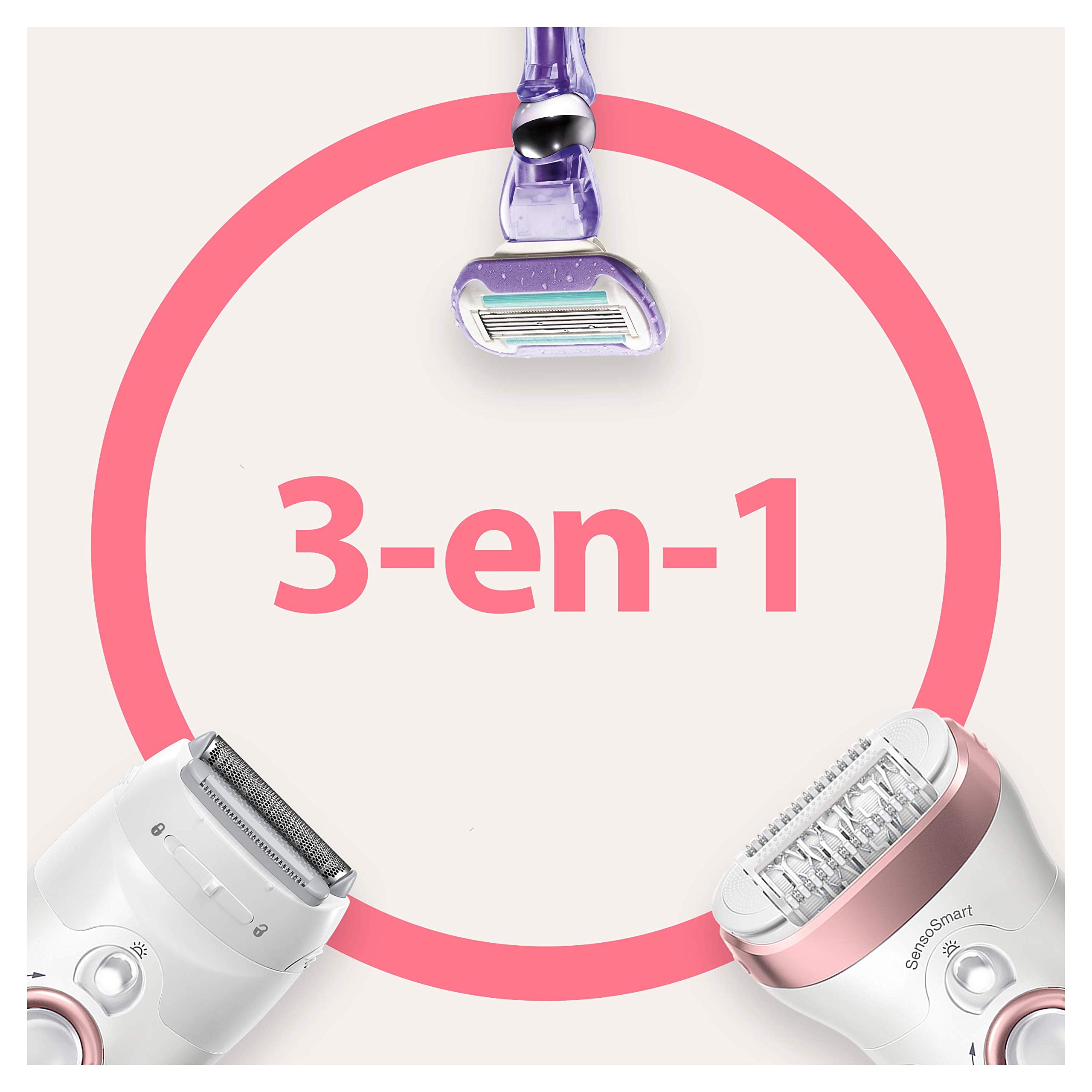 Braun Silk-épil 9 9-870 Depiladora Mujer Eléctrica para Depilación Duradera, Incluye Maquinilla Venus, Capuchón de Masaje, Cabezal de Rasurado y Recorte, Blanco/Oro Rosa