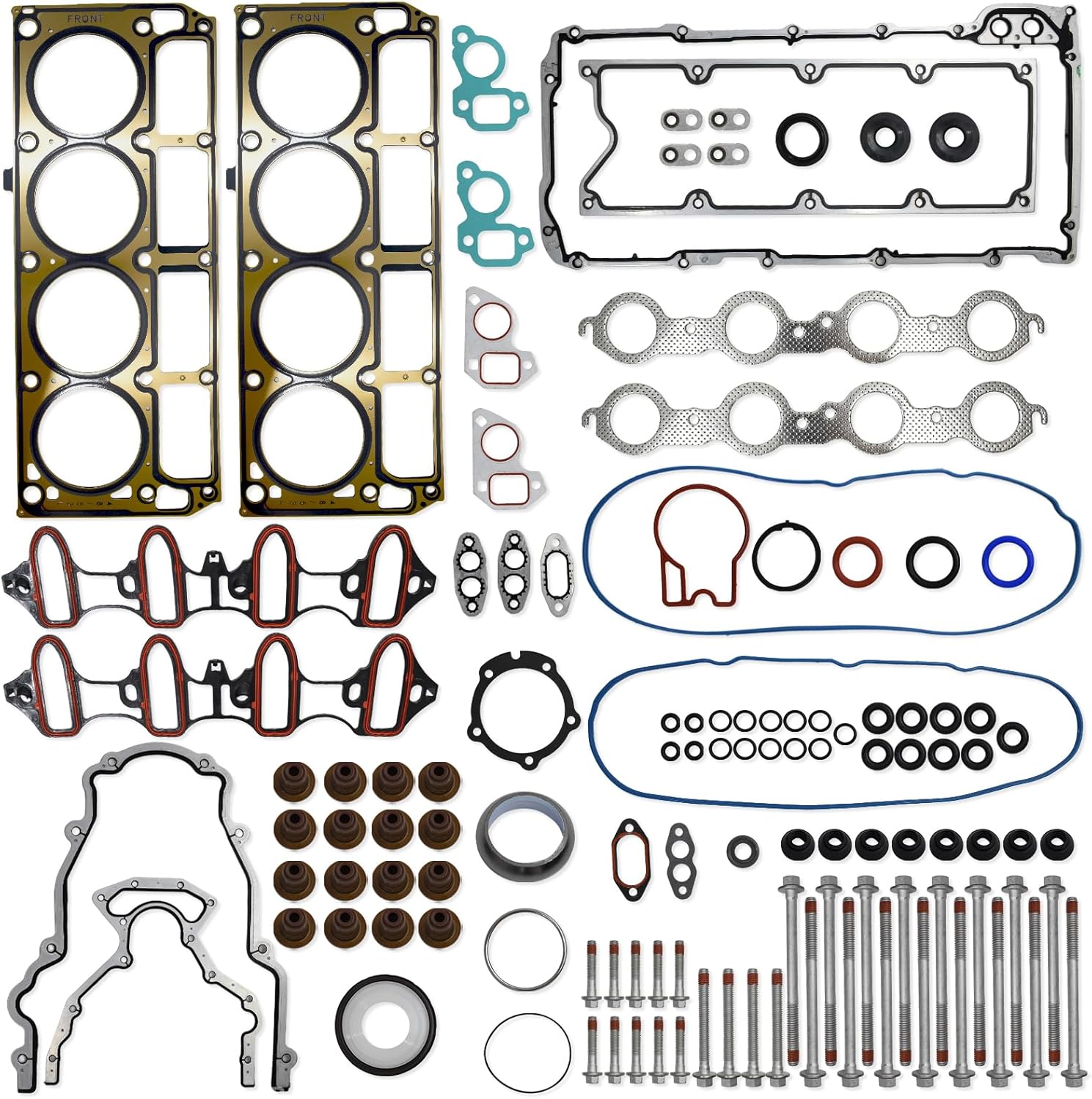 Full Cylinder 5.3 Head Gasket Set, Fits for Silverado Tahoe GMC Yukon Envoy Buick Cadillac 1997-2003 with Cylinder Head Bolt Set, Intake Exhaust Manifold, Oil Pan Gasket # HS26191PT ES72173