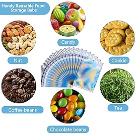 ANZNKU 50 Pack Holographic Bags, 5 x 7 Resealable Small Baggies, Foil Pouch Rainbow Color Packaging Bags for Small Business, Plastic Zipper Bag for Food Storage Candy & Jewelry Packaging