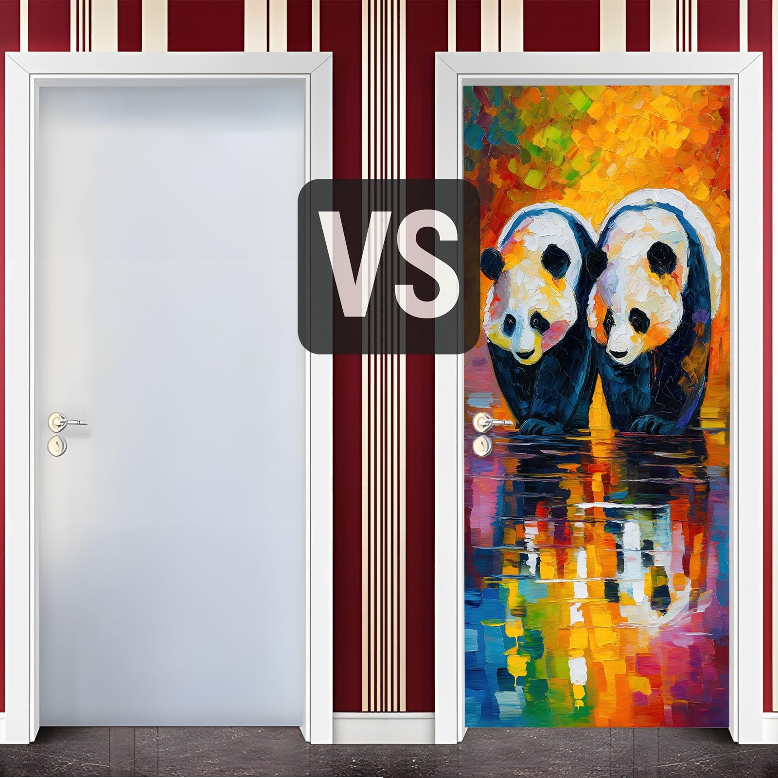 Naklejki na drzwi 3D zwierzę panda, samoprzylepny plakat z PCV abstrakcyjny wzór geometryczny obraz, wielokolorowe naklejki na drzwi tapeta dekoracyjny plakat do sypialni kuchni, 80x210 cm