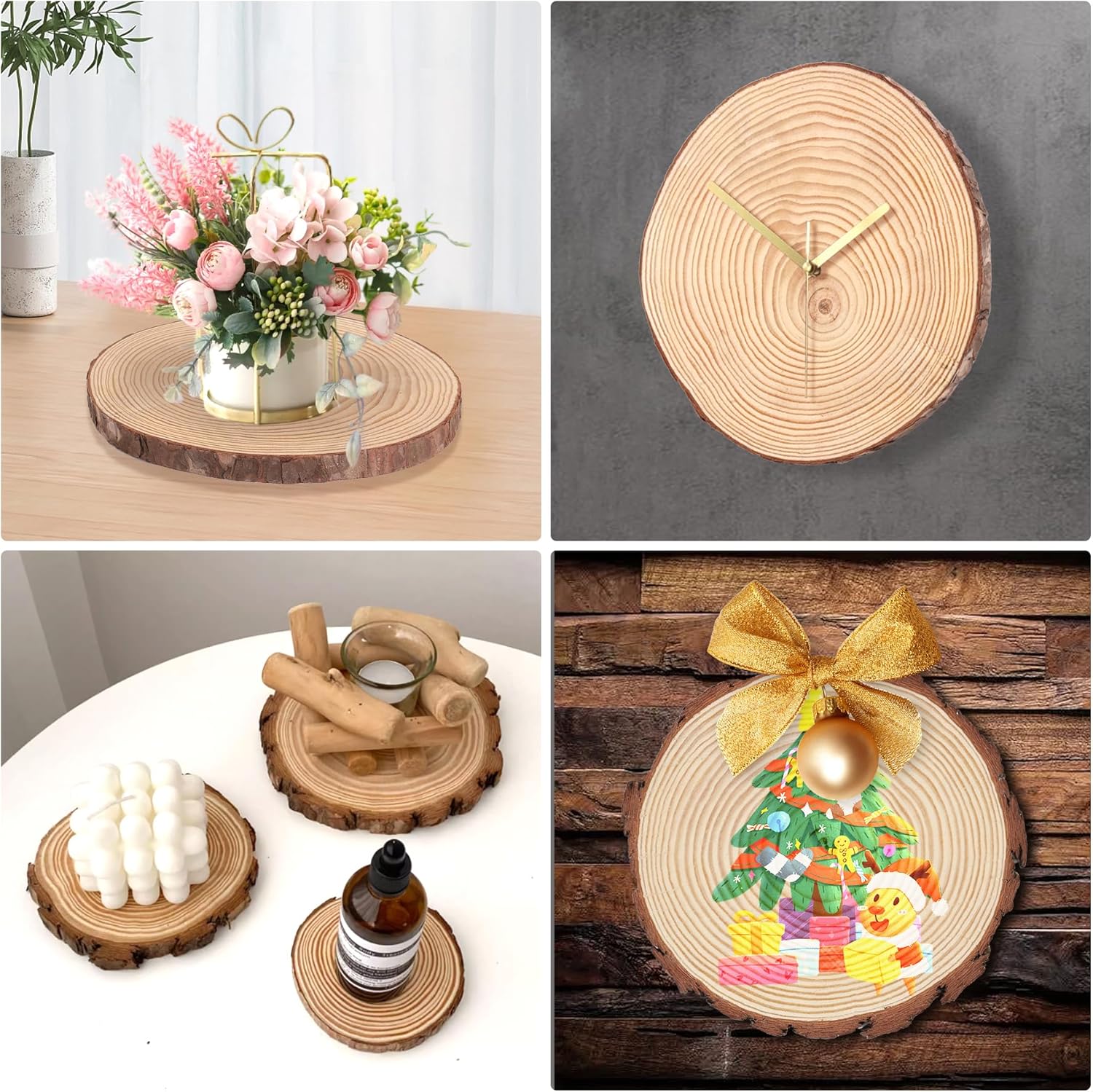 Set of 10 Wood Slices for Centerpieces 7-8 inch, Natural Unfinished Wood Craft Kits, Tree Slices with Bark for DIY Crafts Wedding Christmas Party Decoration, Wood Centerpieces for Tables