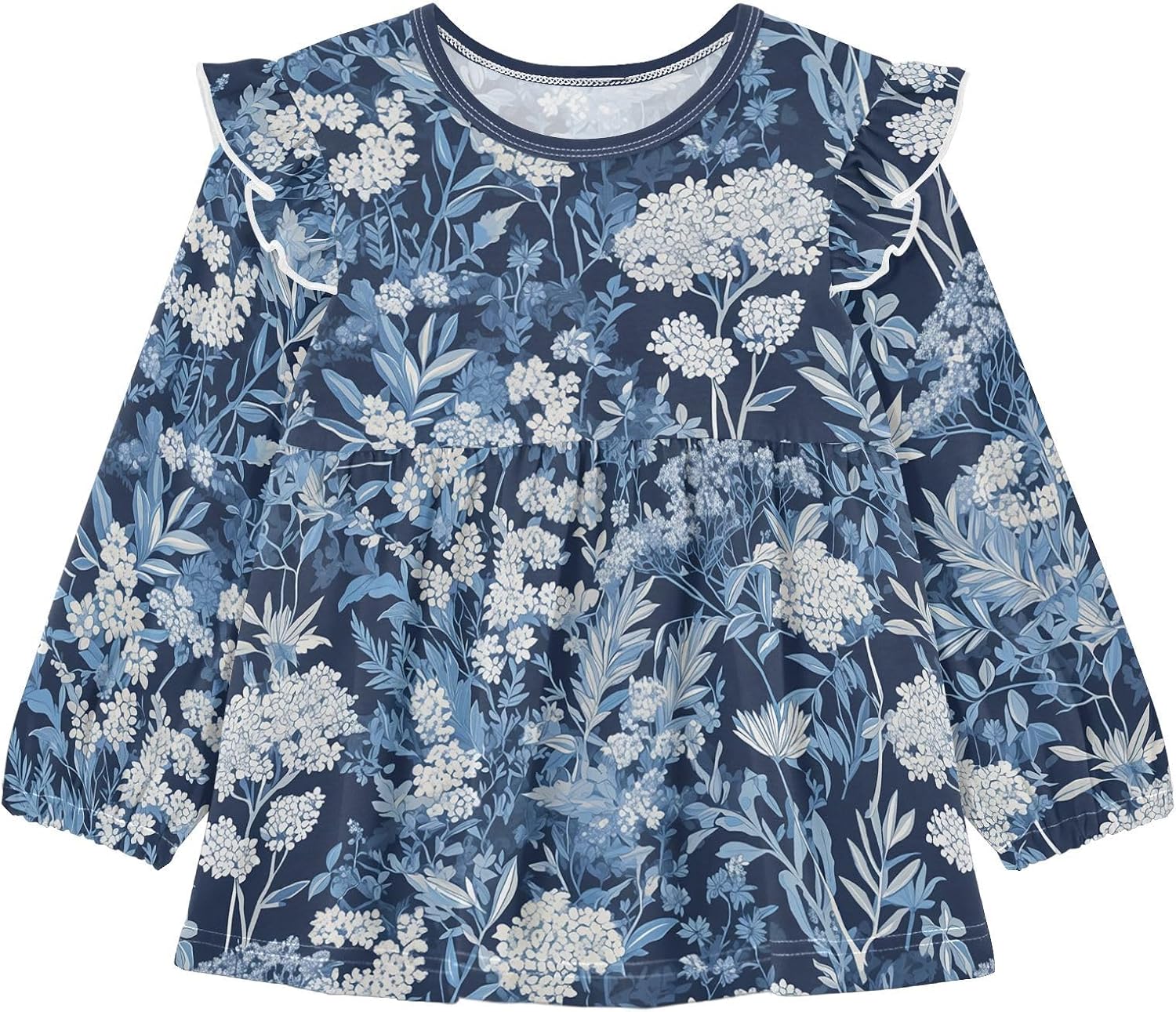visesunny Toddler Clothes for Girls Dusty Miller Pattern Long Sleeve Fall Shirts Cotton Top with Ruffle Collar