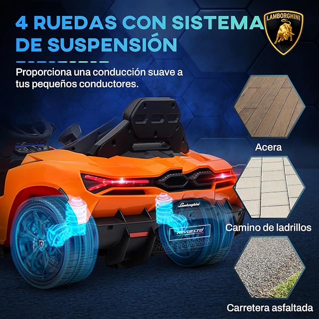 Foto 5 de 8 de AIYAPLAY Coche Eléctrico para Niños de +3 Años Lamborghini Revuelto Carro Eléctrico Infantil con Batería 12V…