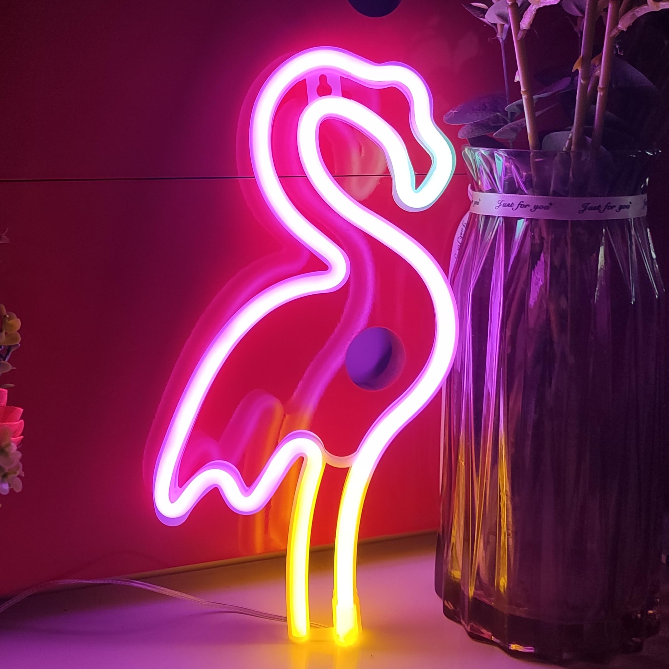 JYWJ Flamingo Neon Sign,USB or 3-AA Battery Powered Neon Light,LED Table Decoration,Bedroom Wall Decoration,Birthday Gift,Wedding Supplies Business
