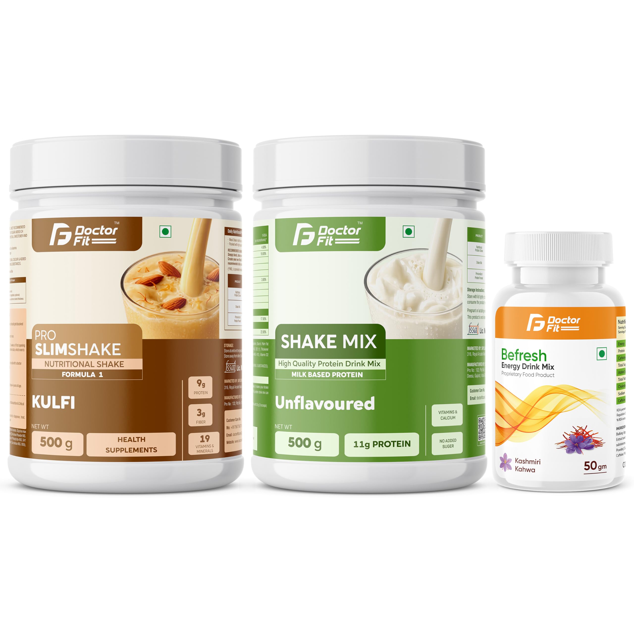 DOCTORFIT Pro Slimshake Formula 1 Vanilla 500g + ShakeMix Unflavoured 500g + Befresh Lemon Energy Drink Mix 50g | Nutritional & Protein Combo - 1050gm (Vanilla Shake + Shake Mix + Befresh Lemon) — Amazon image 20