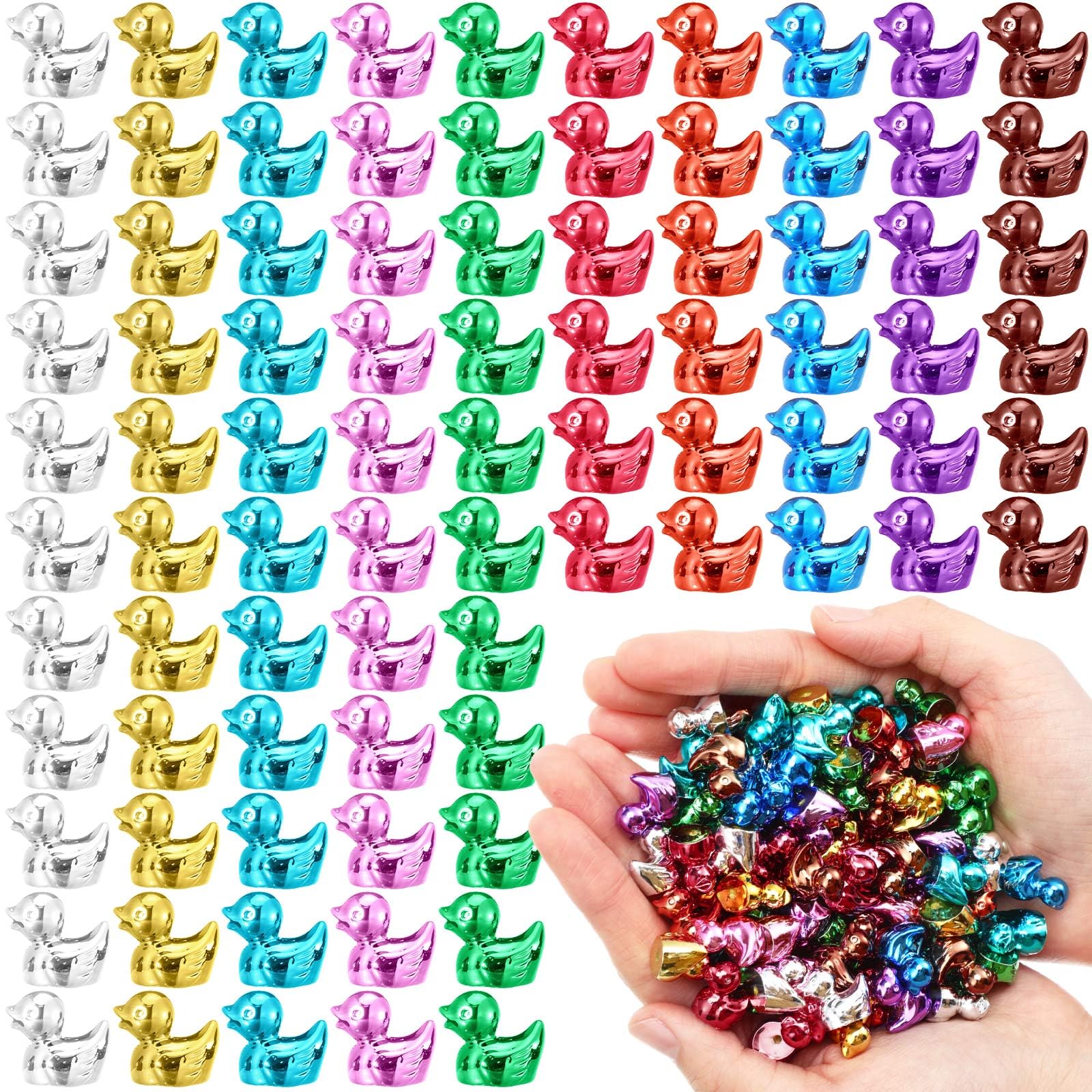 Yaocom 100 Pcs 10 Metallic Colors Mini Duck Statue Bulk Resin Duck Figurines Micro Garden Landscape Dollhouse Cake Decoration Potted Plants DIY Craft Charms for Party Christmas Thanksgiving Gift