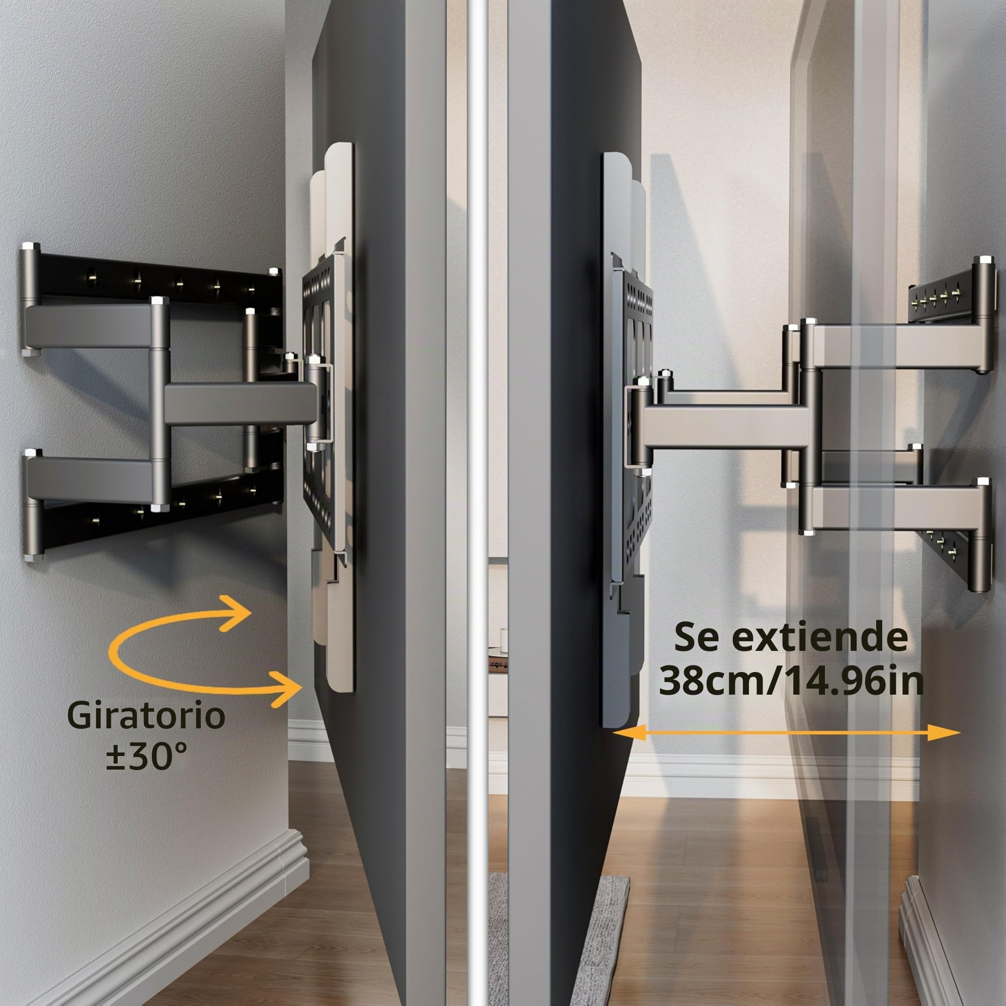 UNHO Soporte TV Pared Extensible 55-100 Pulgadas | Doble Brazo Extensible y Giratorio de Acero Aleado Giro lateral 30°, Carga Máxima 120 kg, VESA 200x200 - 800x600 mm