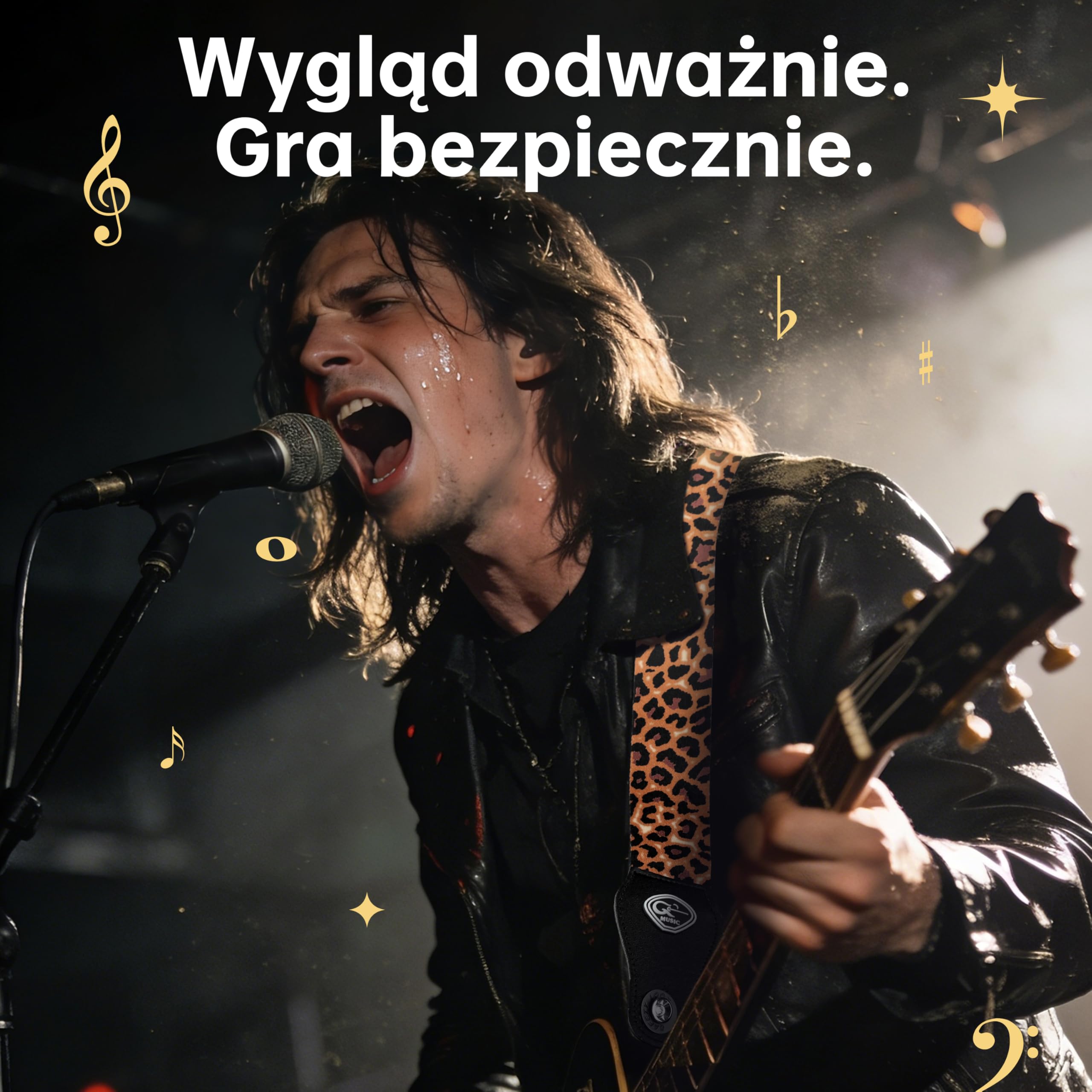 SUNYA Pasek do gitary nylonowy, szerokość 5 cm z końcówkami ze skóry licowej, zawiera gumowe blokady i kostki, regulacja 88-145 cm do gitar akustycznych, elektrycznych i basowych