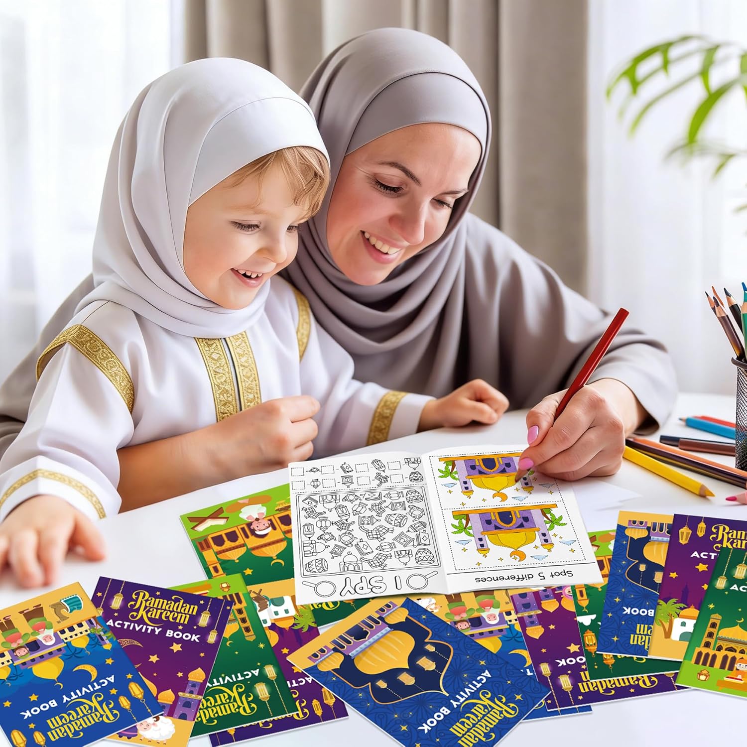 JAPBOR Ramadan Activity Coloring Books - Mini Happy Eid Mubarak Activities Color Book Bulk for Kids Party Favors, Ramadan Kareem Al Fitr Small Colour Pages for Class School Drawing Painting Games - Image 6