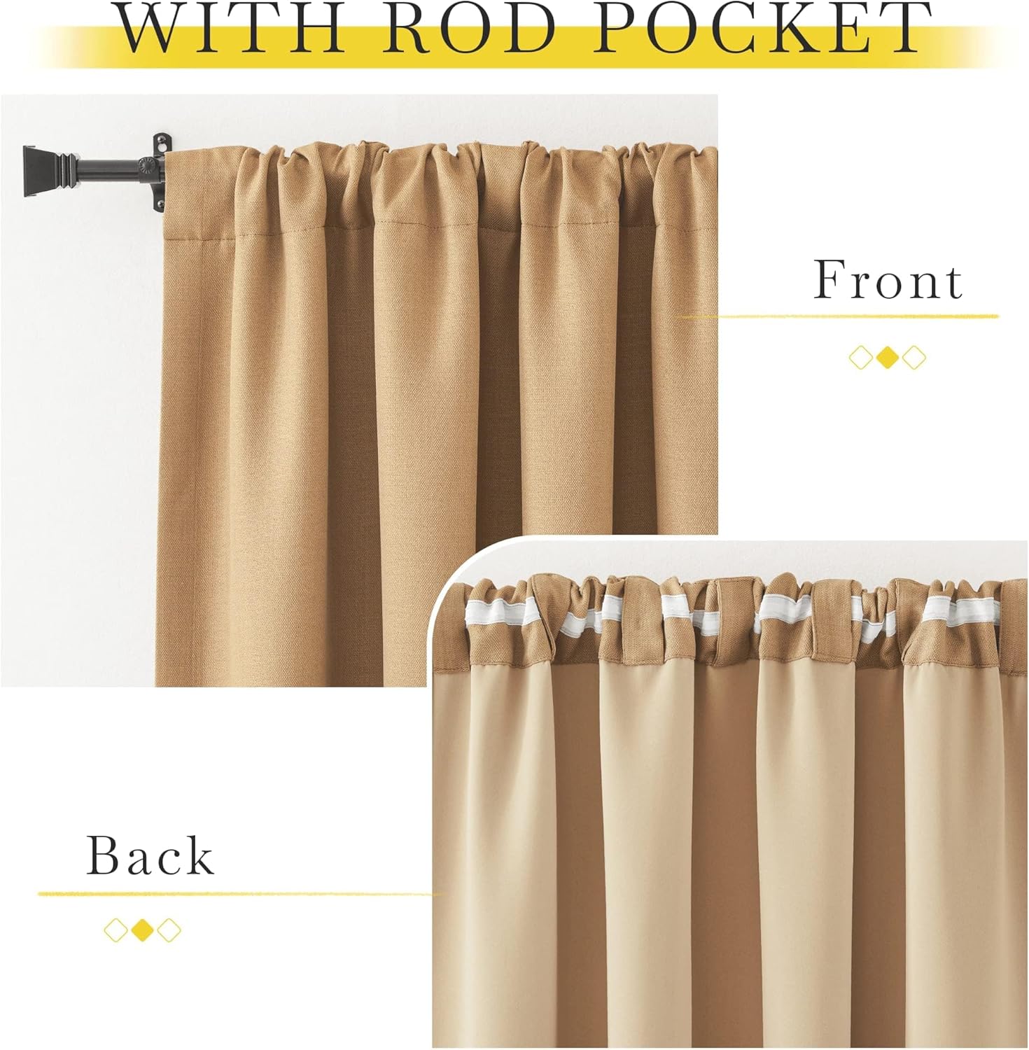 NICETOWN Thick Faux Linen Room Darkening Caramel Curtains 108 inches Long, Pinch Pleated Faux Linen Curtains Thermal Insulated Window Treatments for Bedroom/Living Room, W52 x L108, 2 Panels